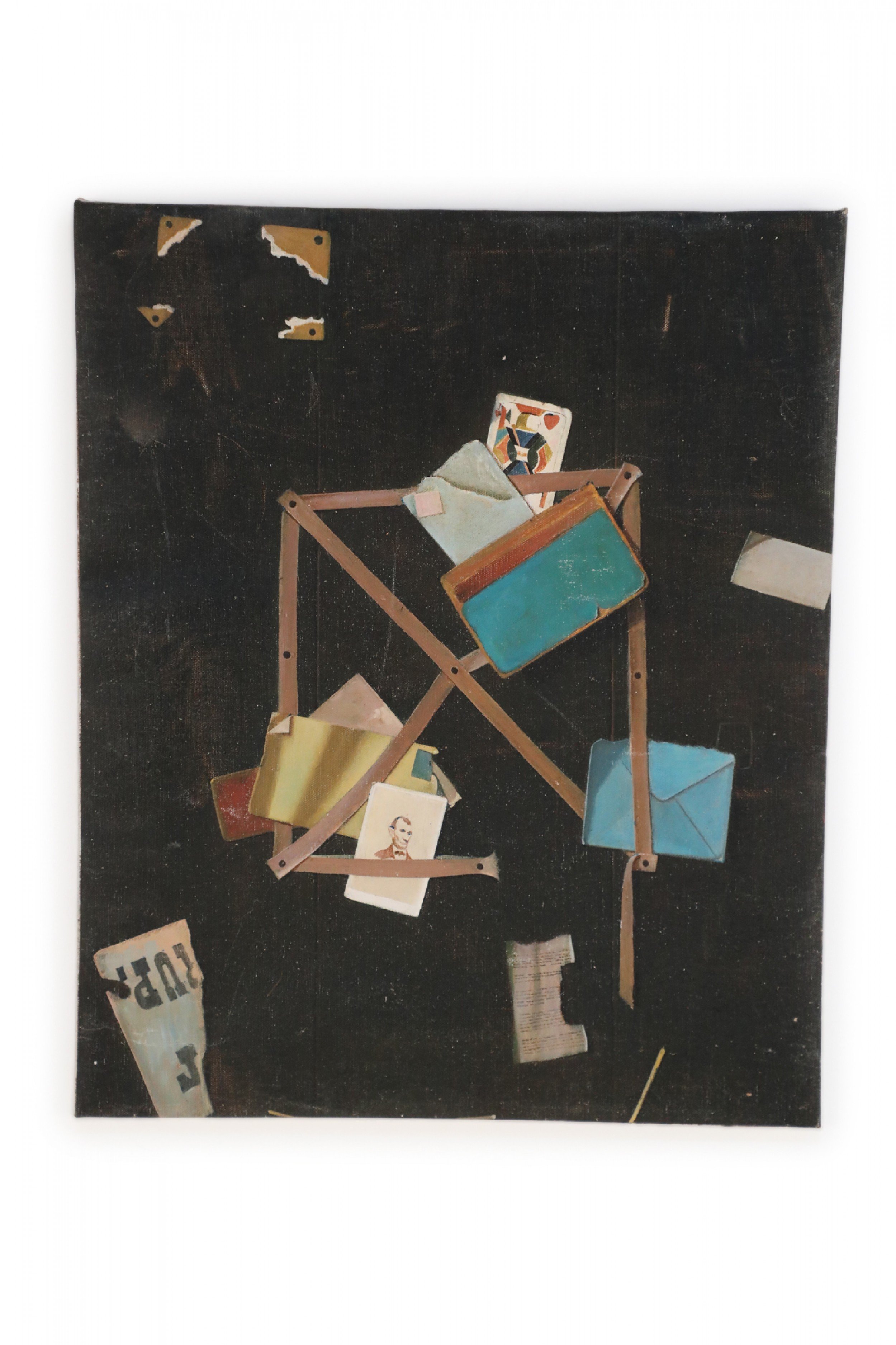 Vintage Playing Cards Stationary and Momentos Still Life Oil Painting