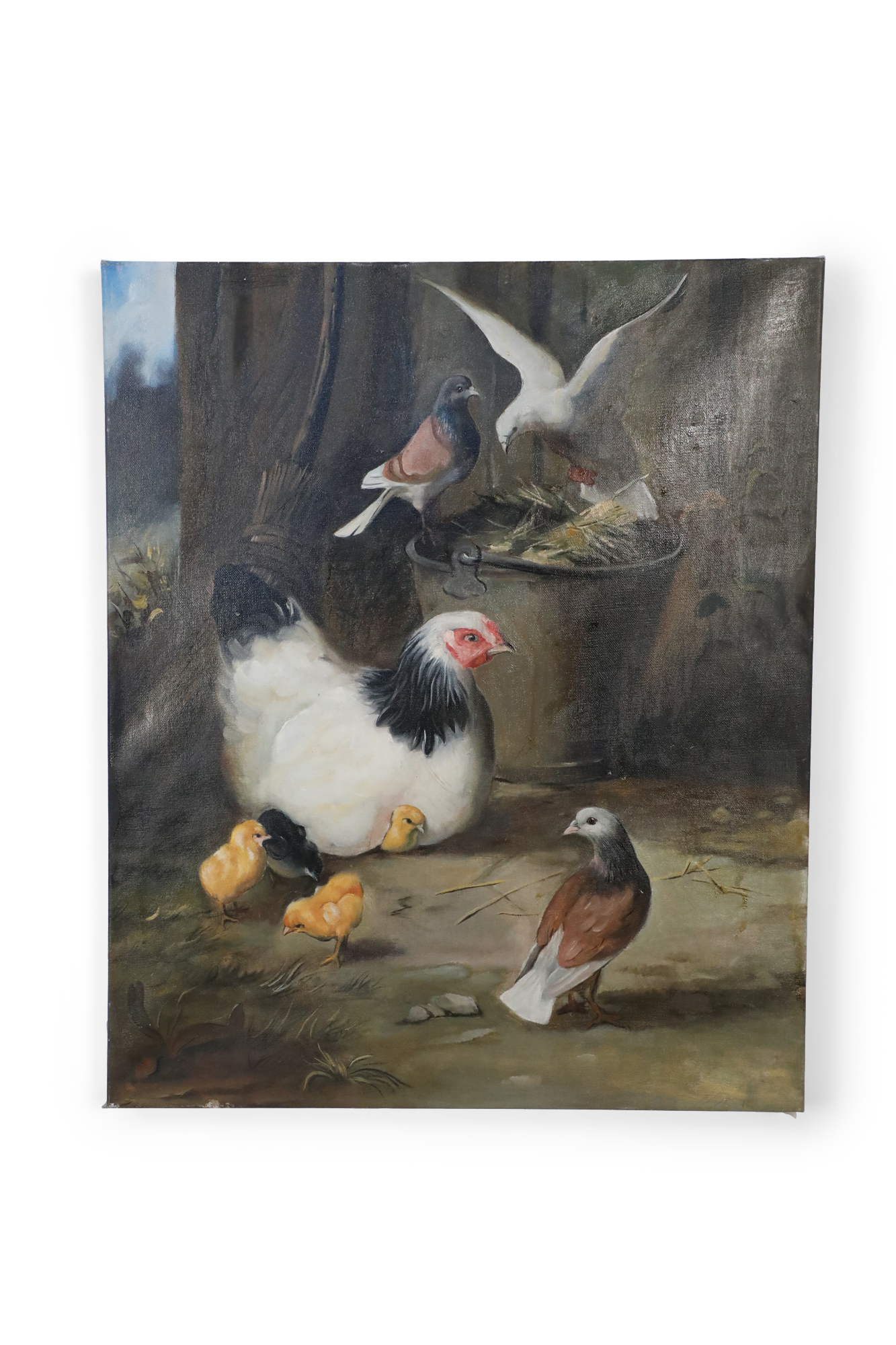 Birds Feeding Oil Painting