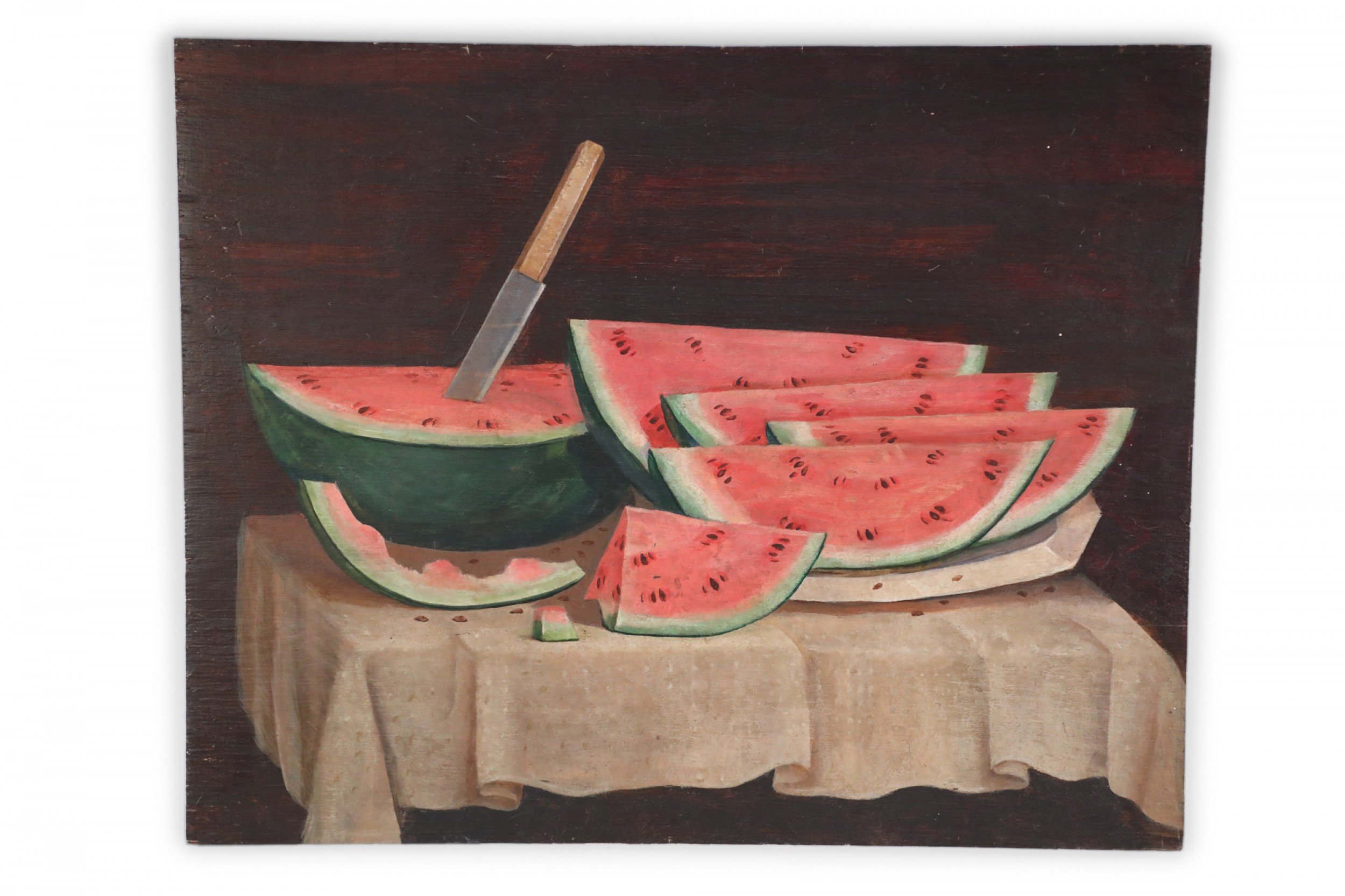 Watermelon and Knife Still Life Painting