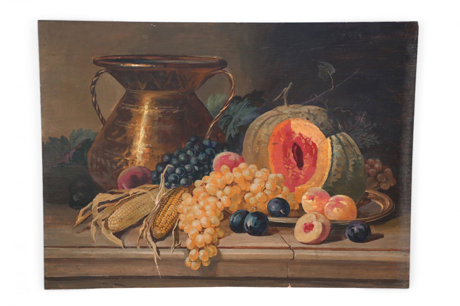 Fruits Vegetables and Gold Urn Still Life Painting