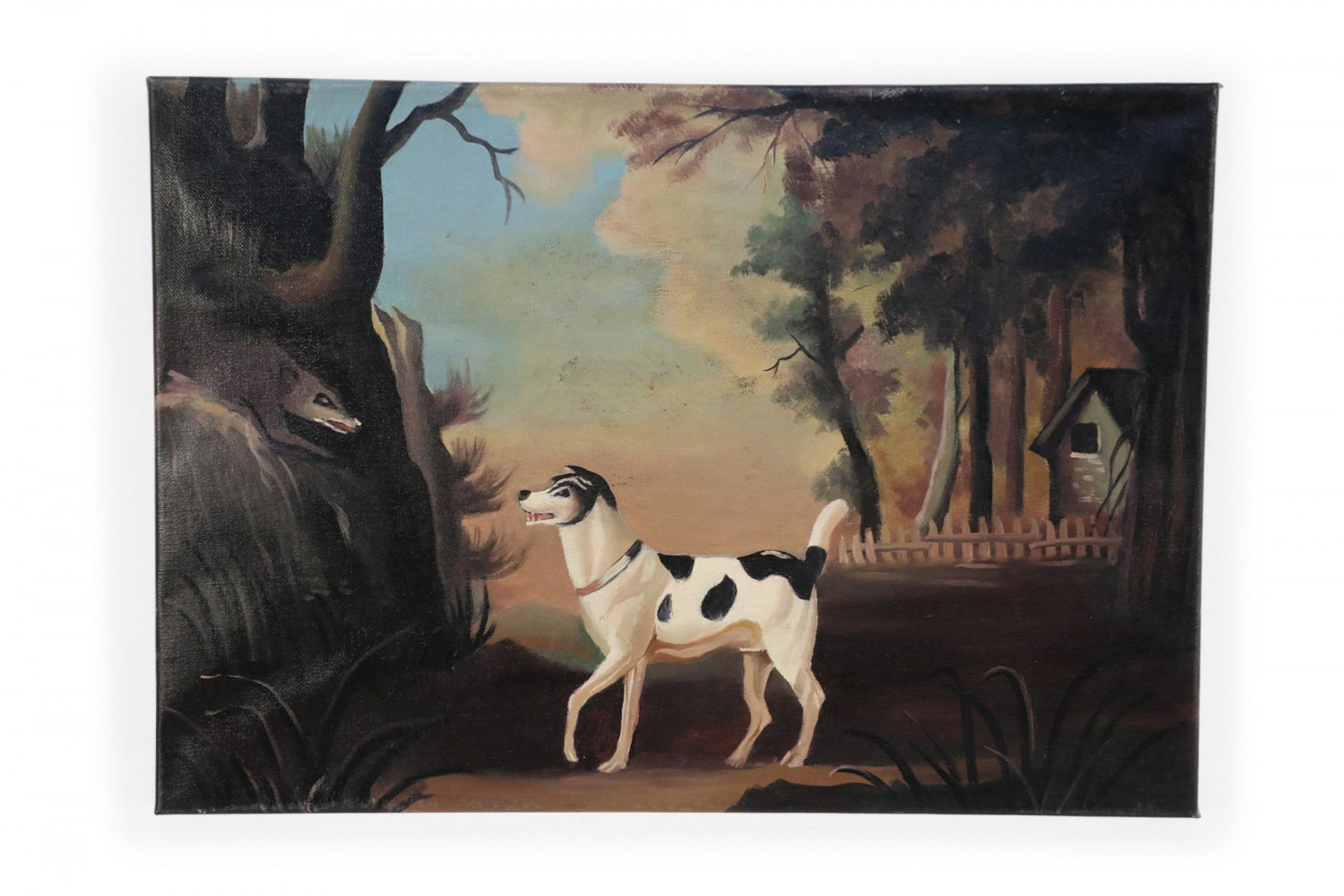 Black and White Hunting Dog Oil Painting