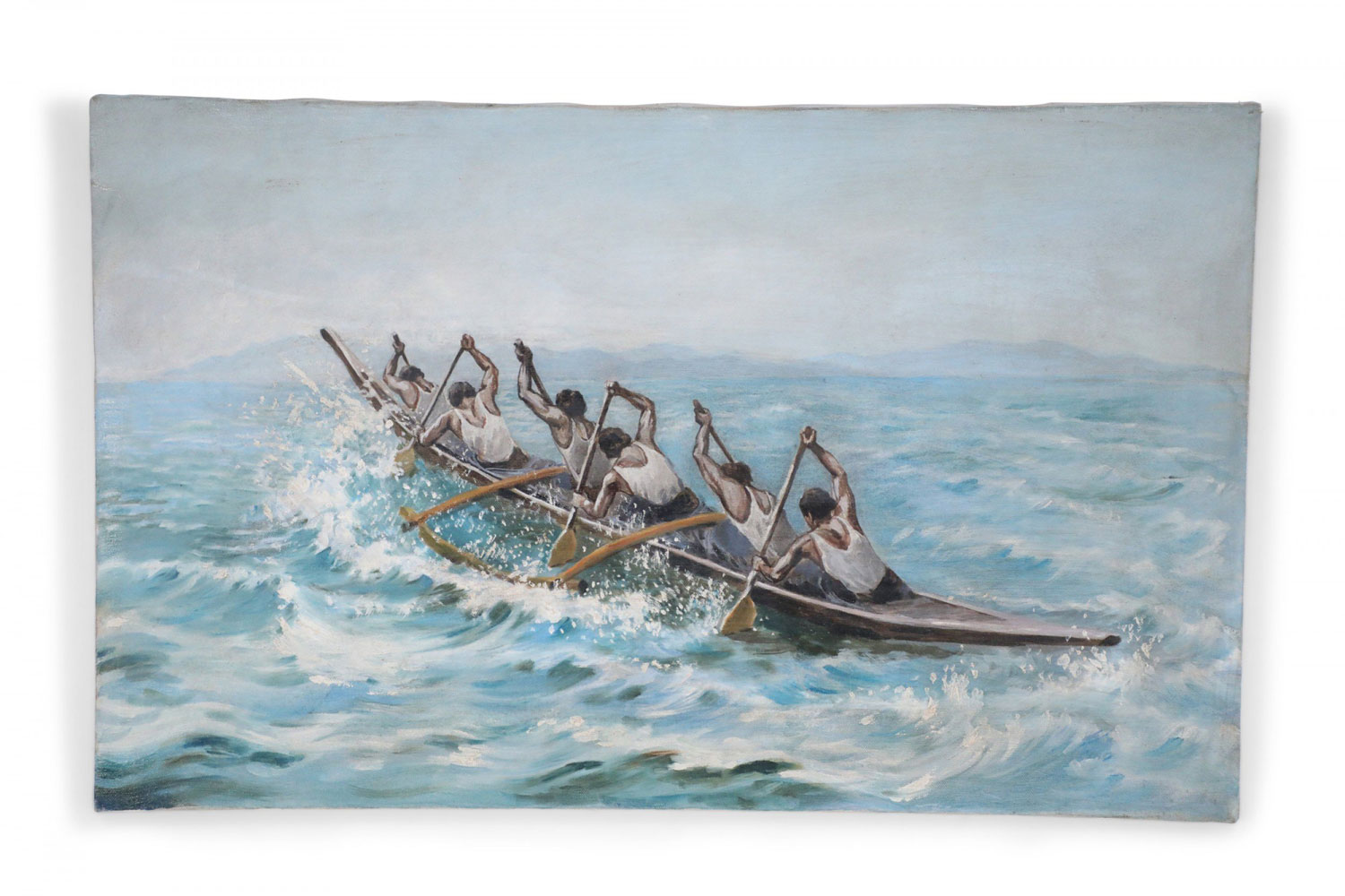 Rowing Crew at Sea Oil Painting