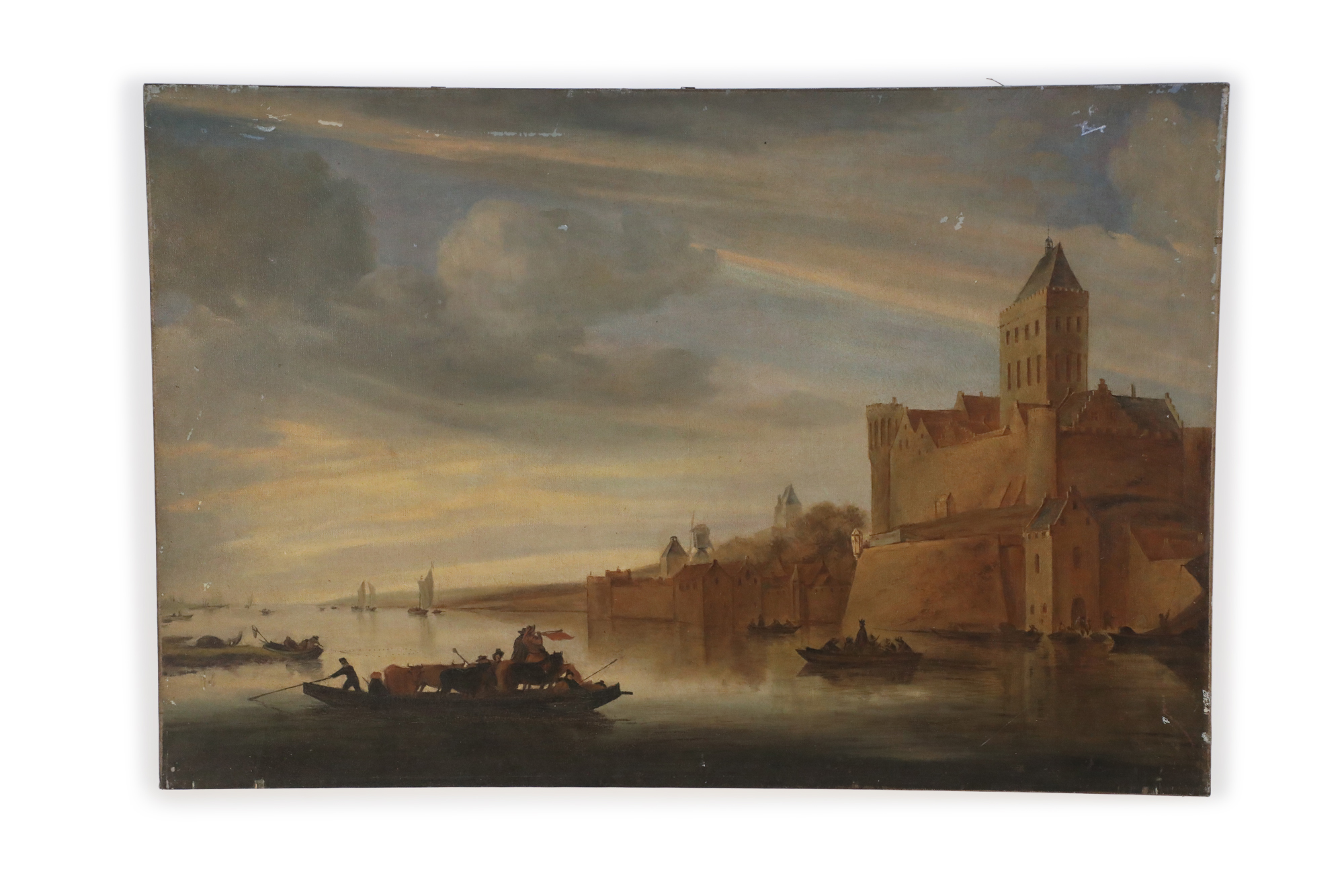Castle and Harbor Oil Painting