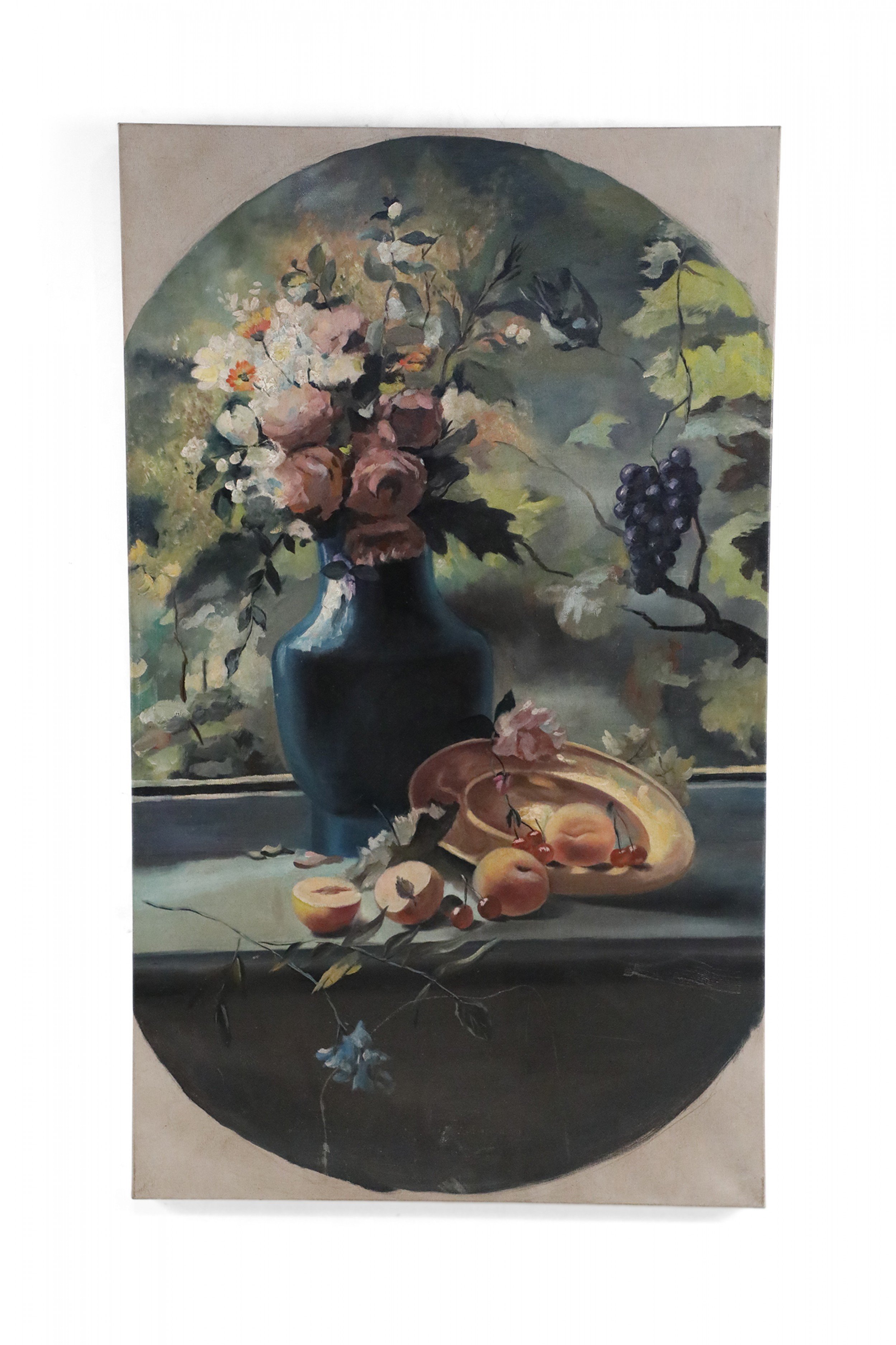 Pink Florals and Peaches Still Life Painting 