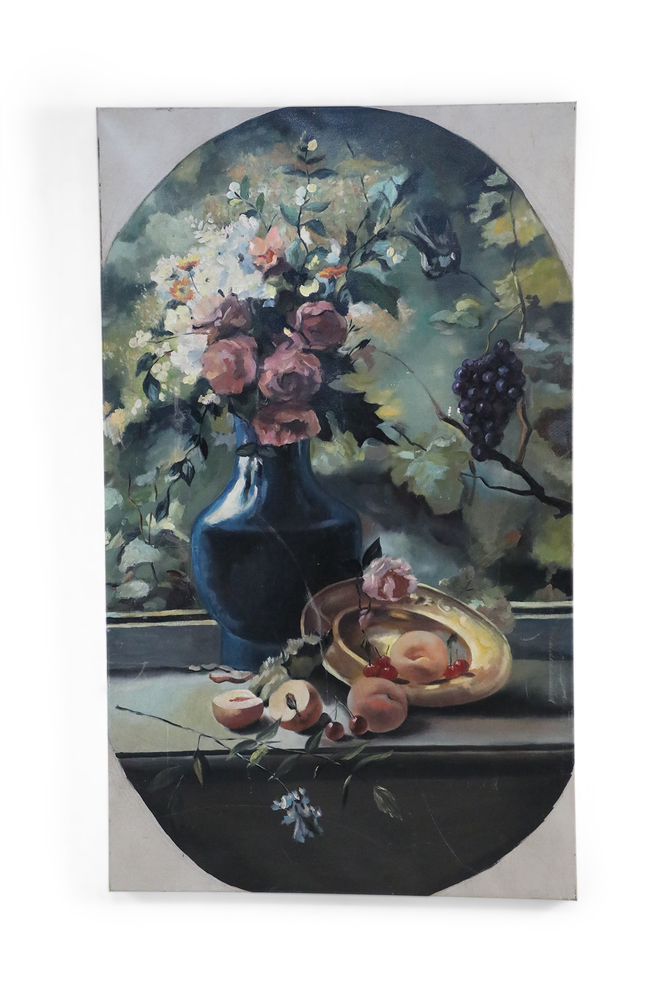 Floral Arrangement and Peaches Still Life Painting 