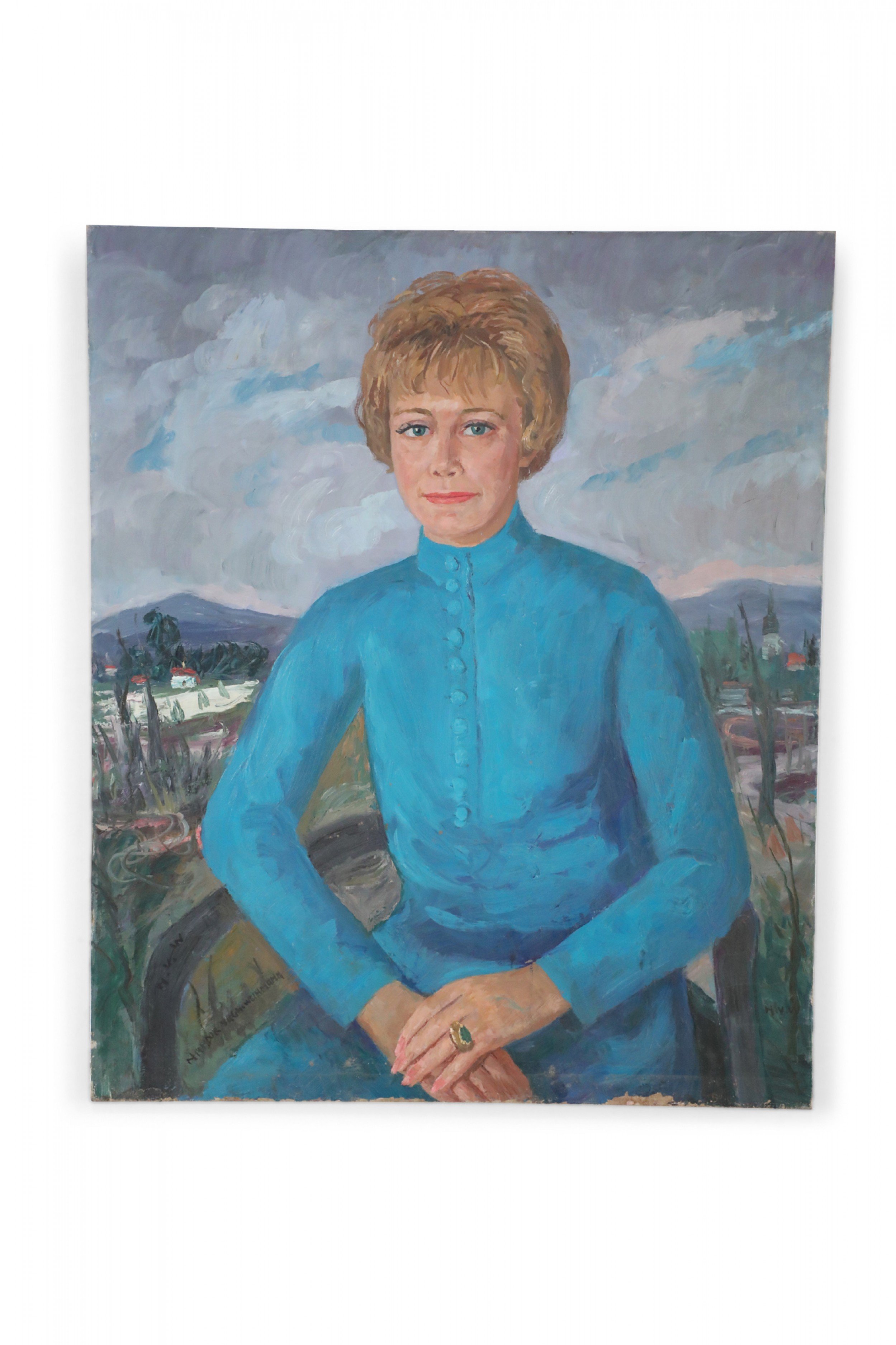 Portrait of a Woman in a Blue Dress Painting