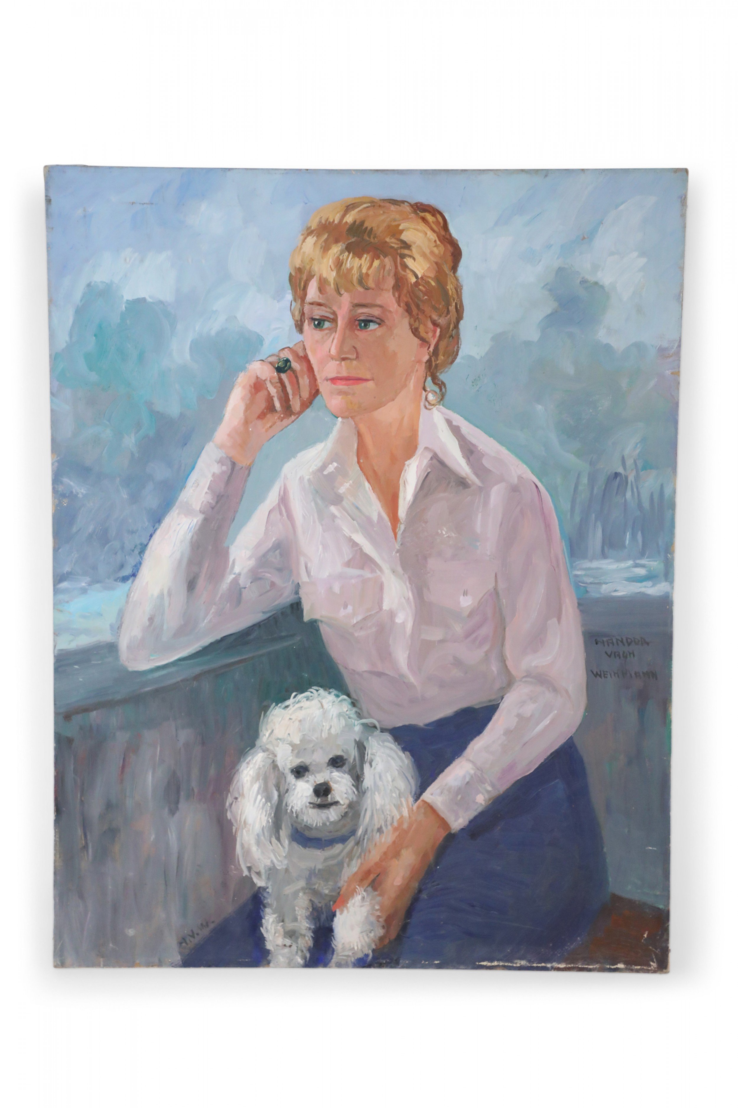 Portrait of a Woman and White Dog Painting