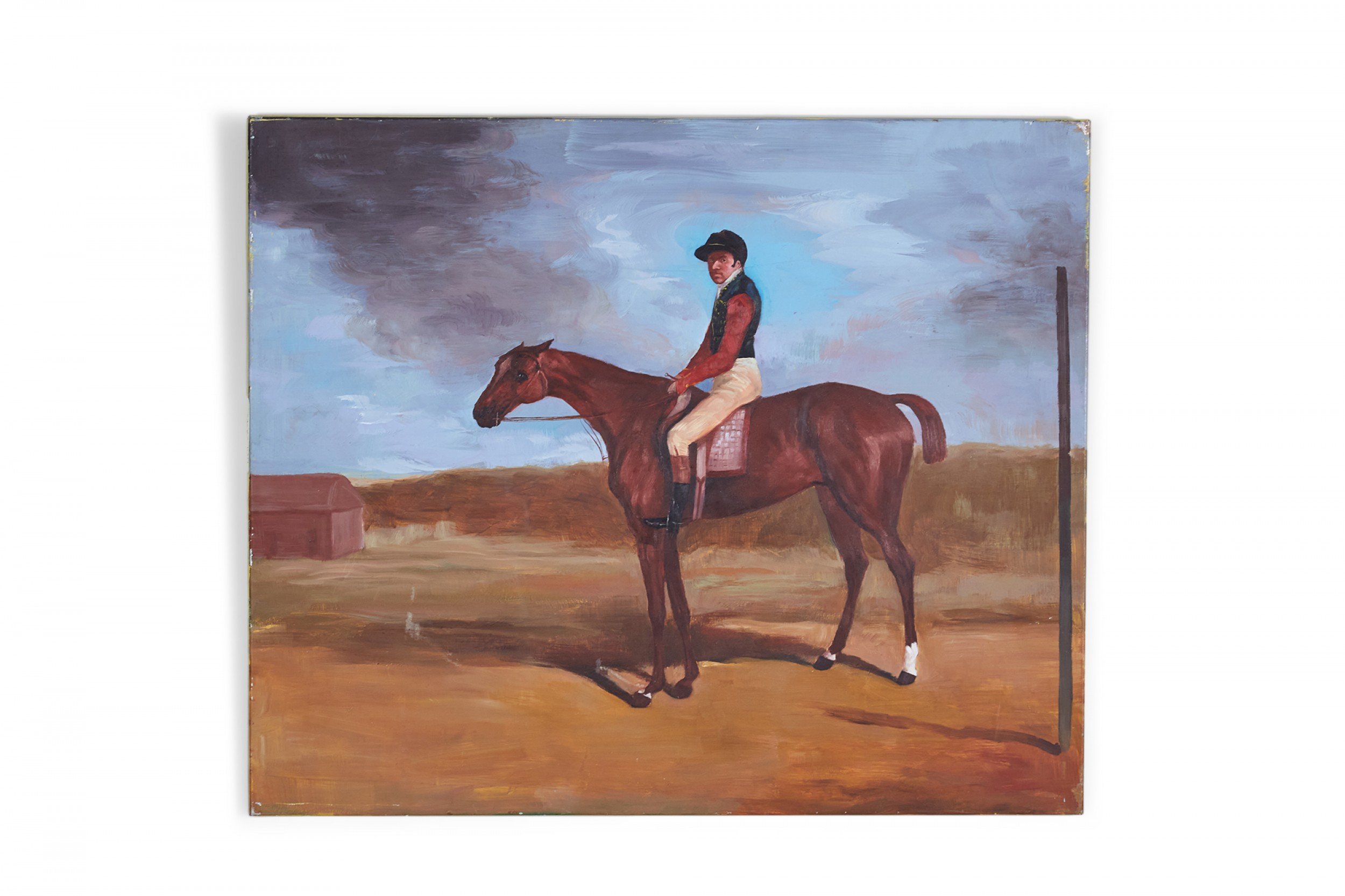 Vintage Tole Jockey on Horse Painting