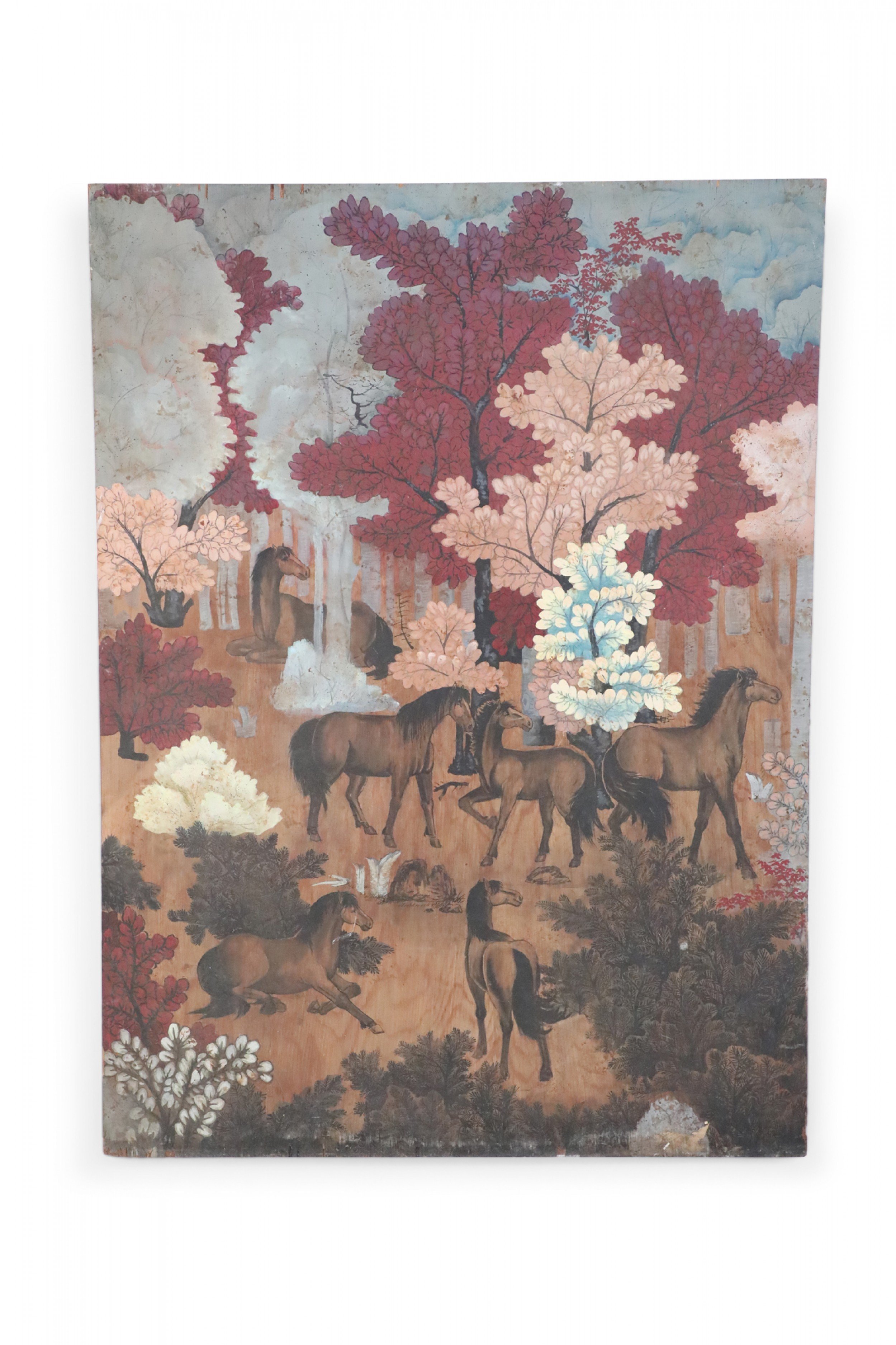 Horses in Autumn Wood Painting