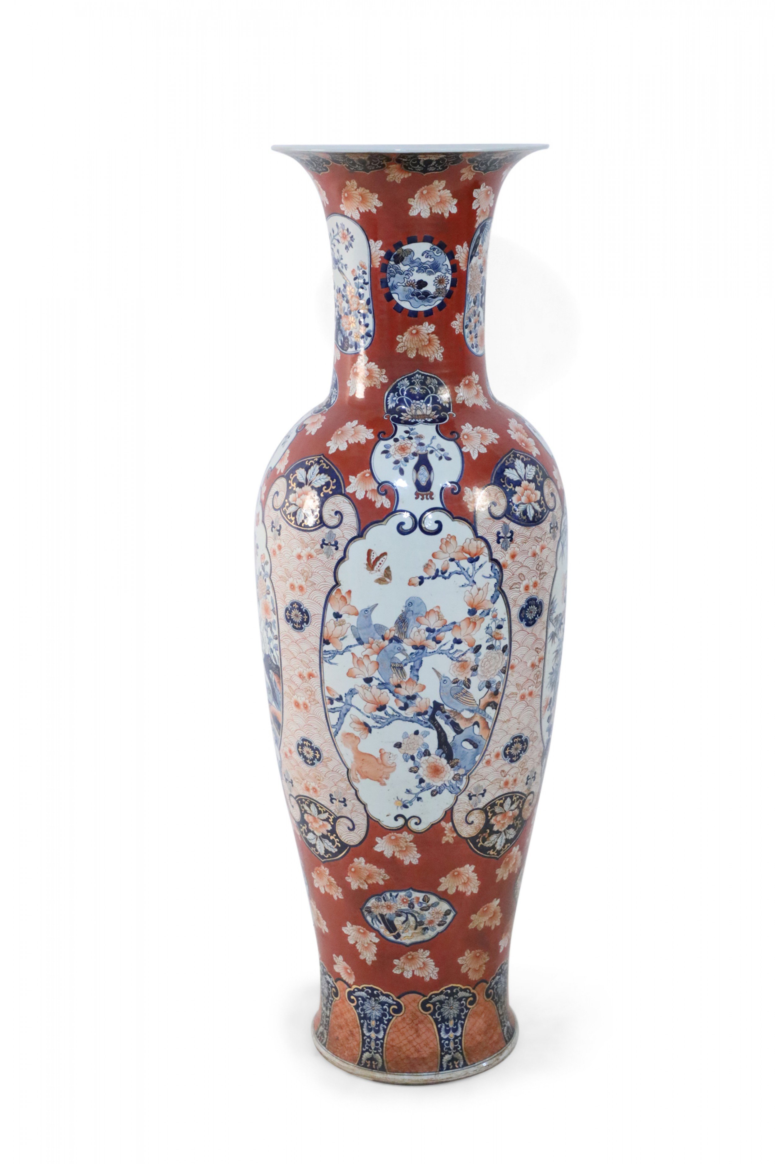 Chinese Monumental Imari Style Orange White and Blue Porcelain Urn