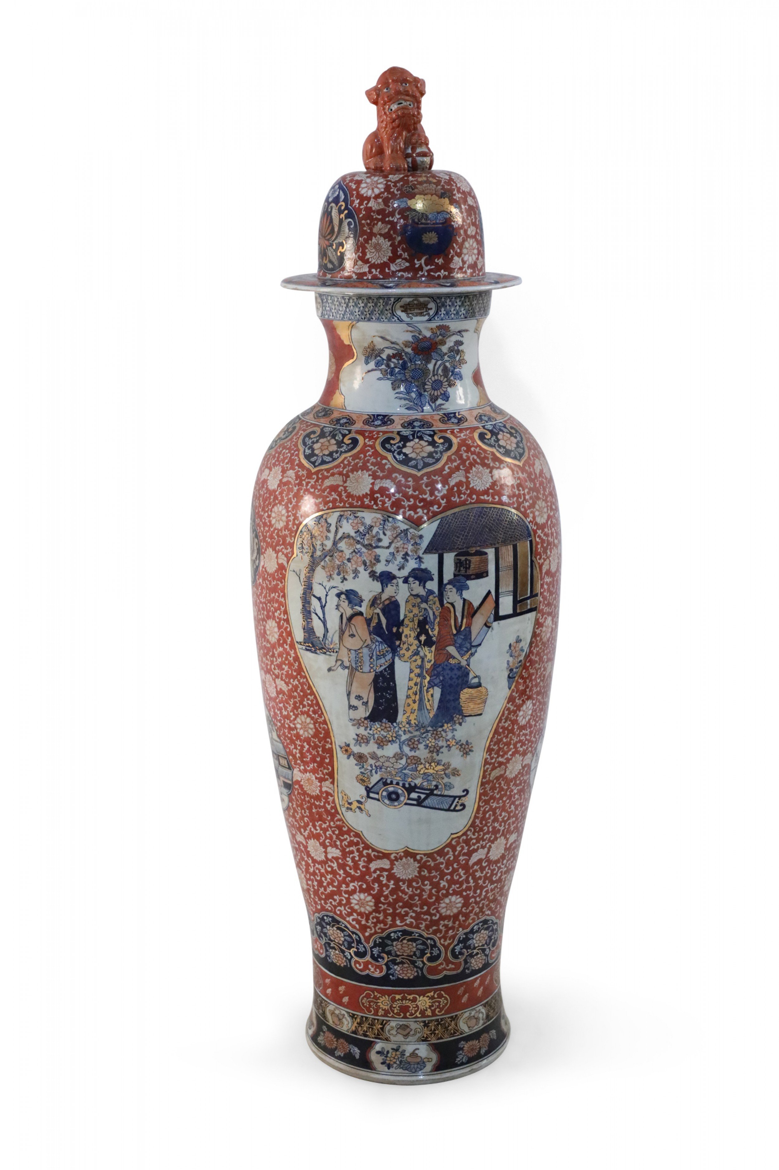 Chinese Monumental Imari Style Figurative Scene Lidded Urn
