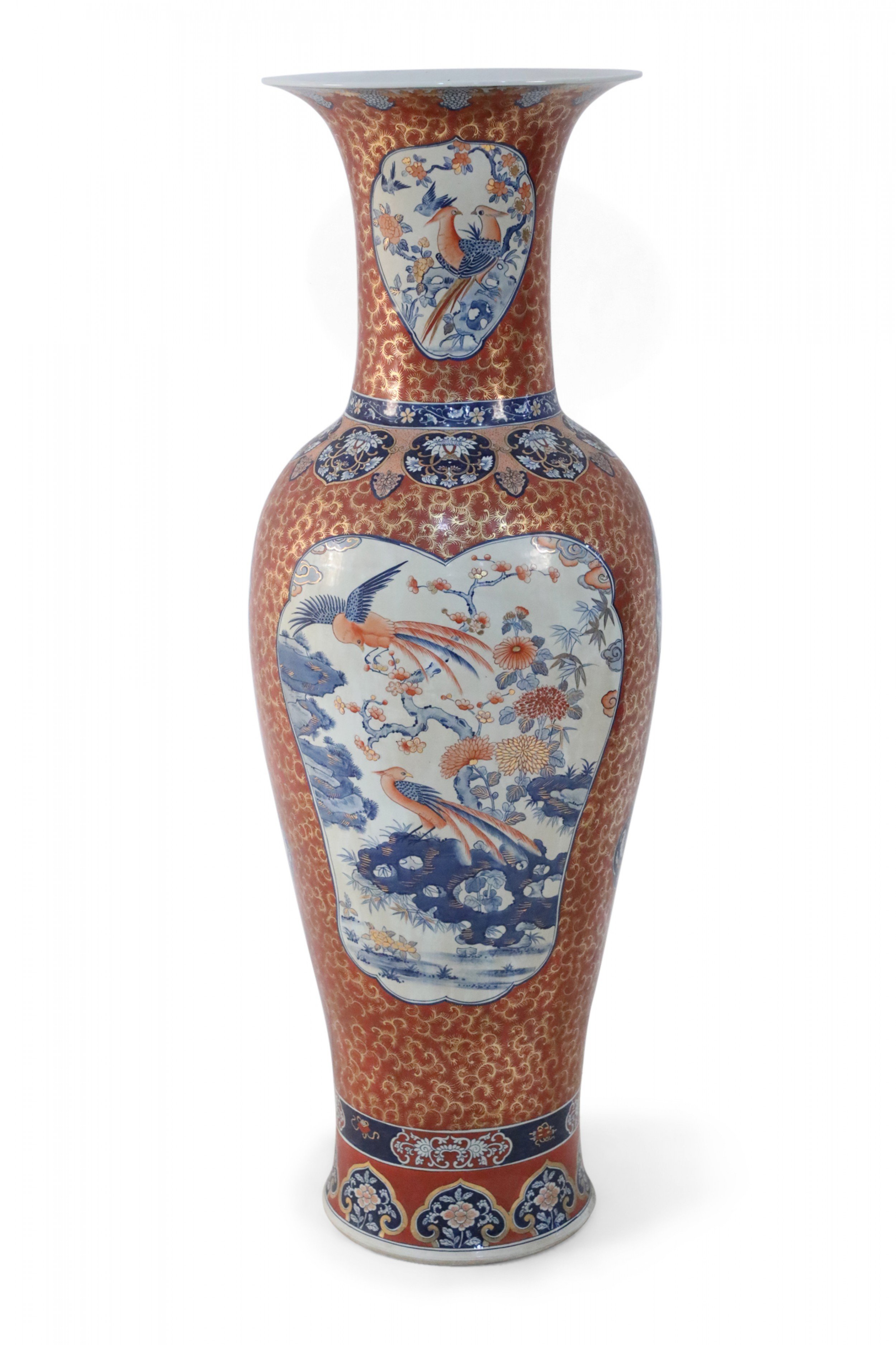 Chinese Imari Style Orange and Gold Monumental Urn