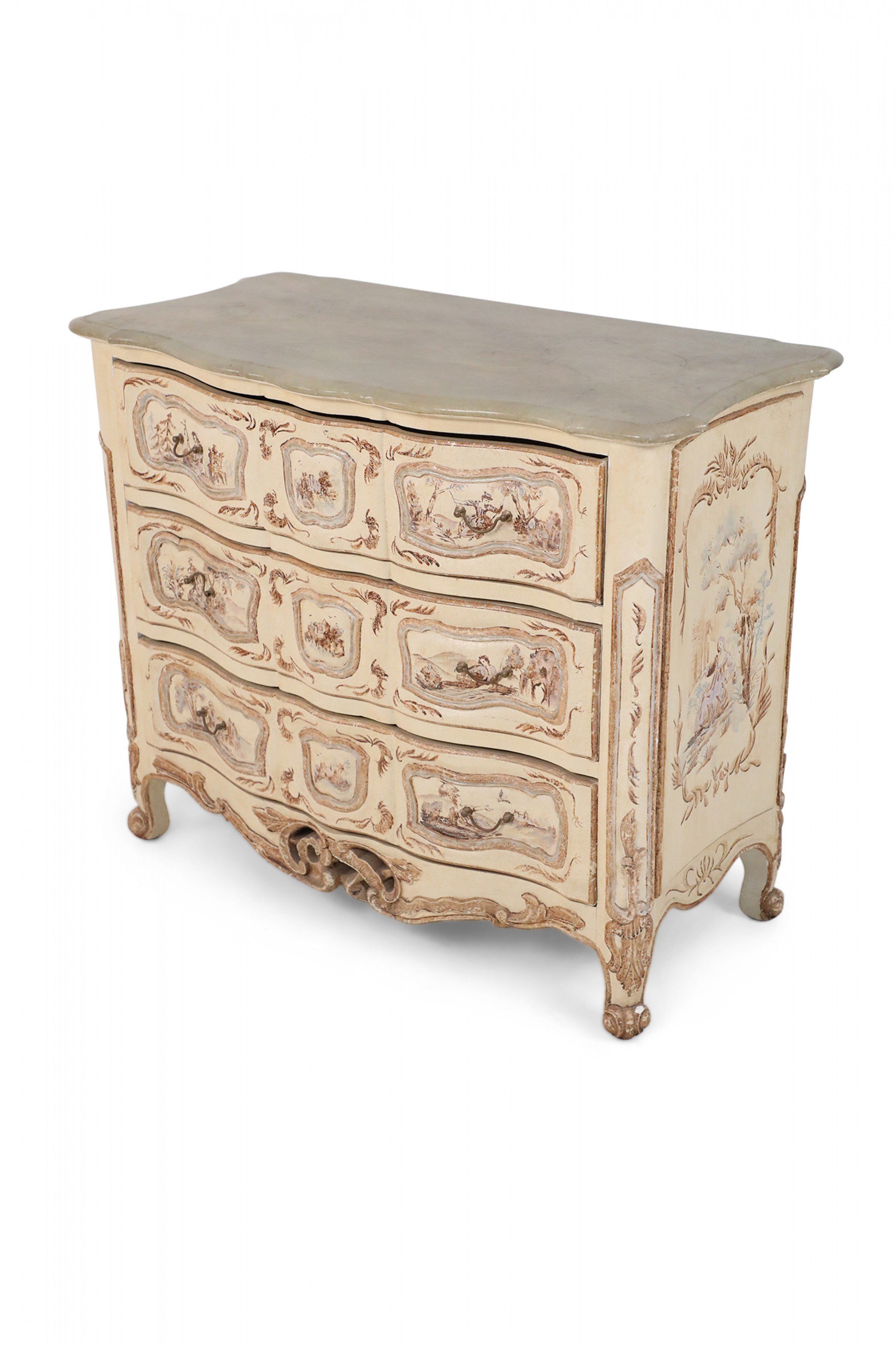 French Louis XV Style Cream Serpentine Commode