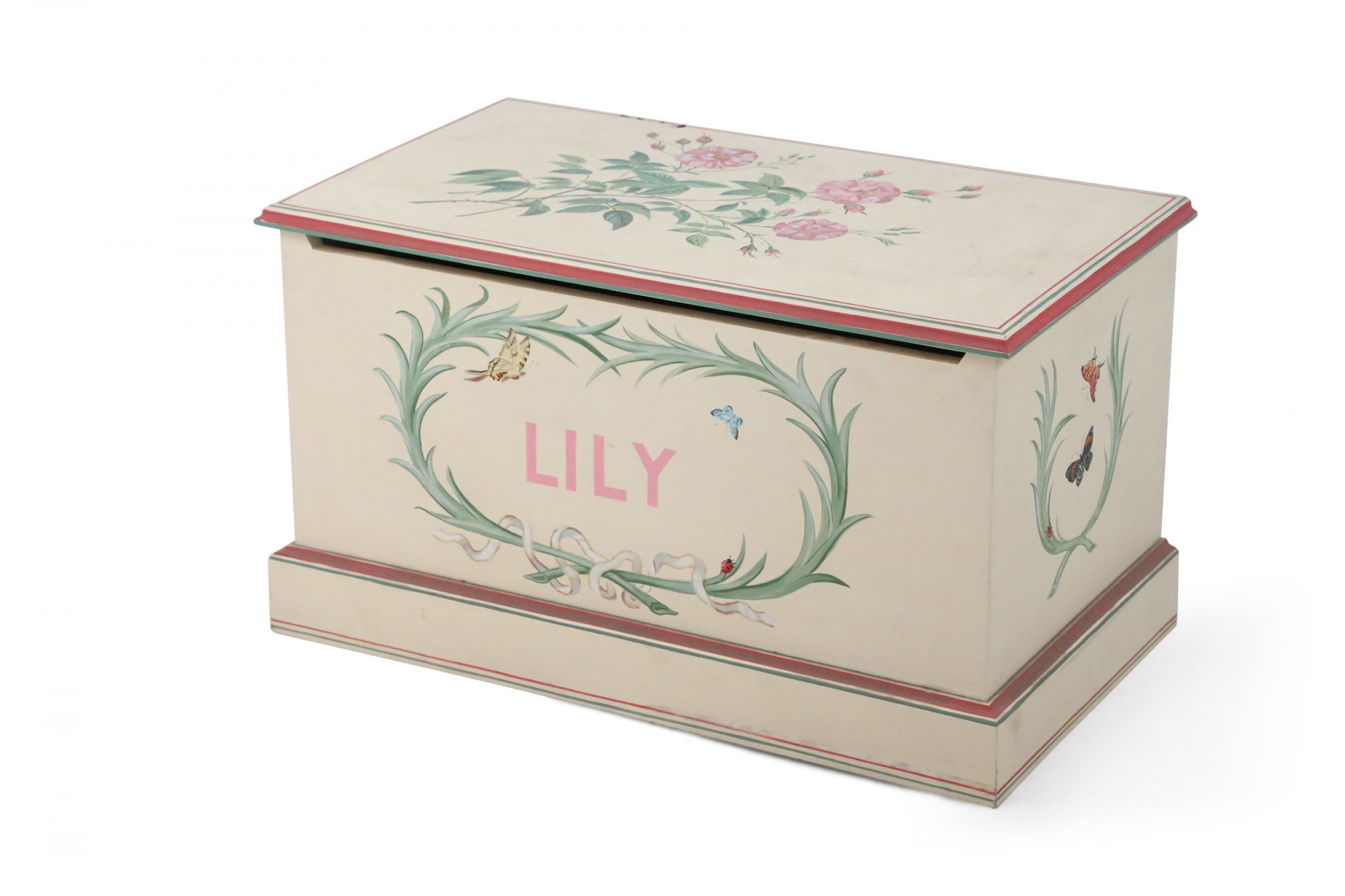 Contemporary Painted Beige and Floral Floor Trunk