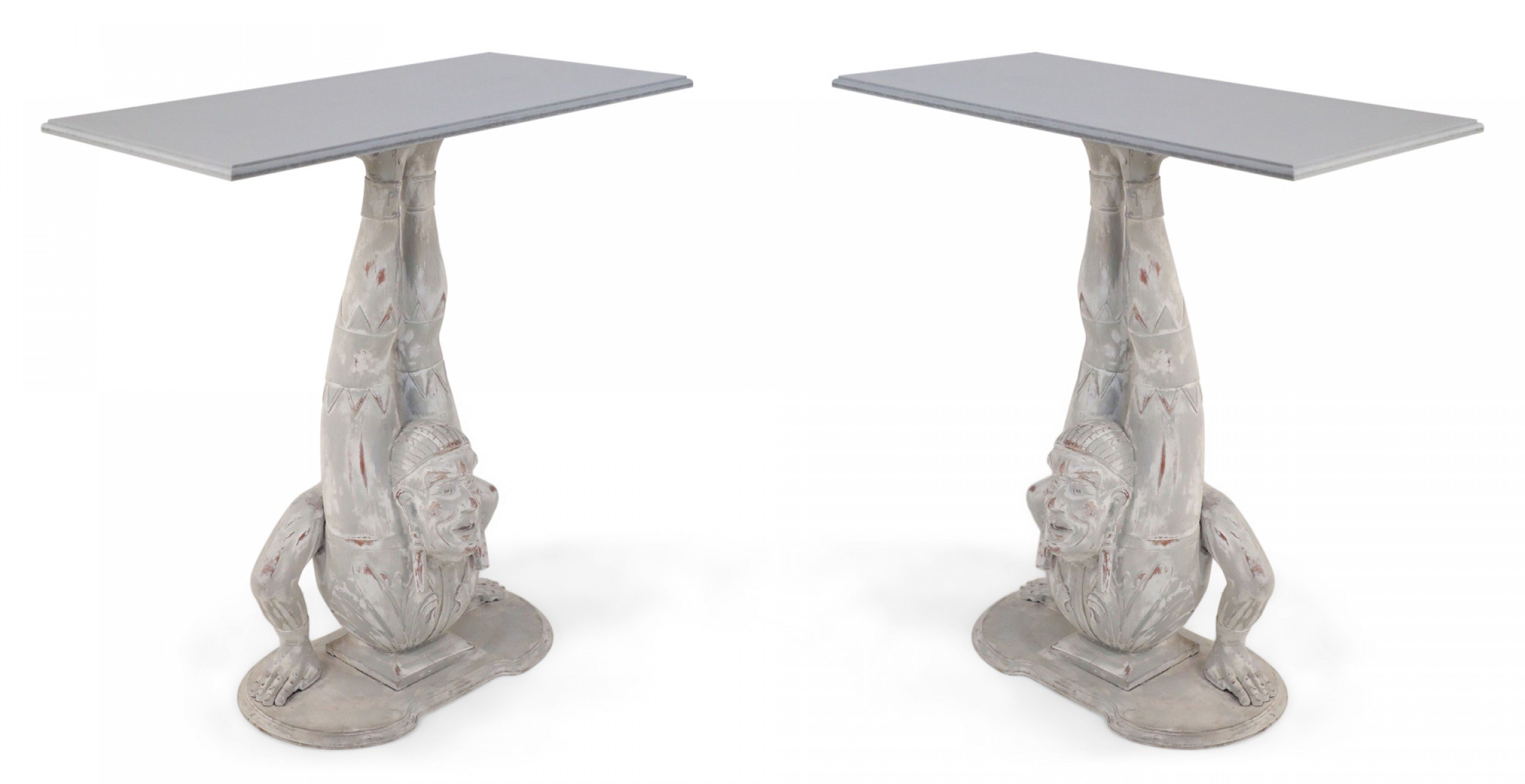 Pair of Chinese Wooden White Contortionist Console Tables