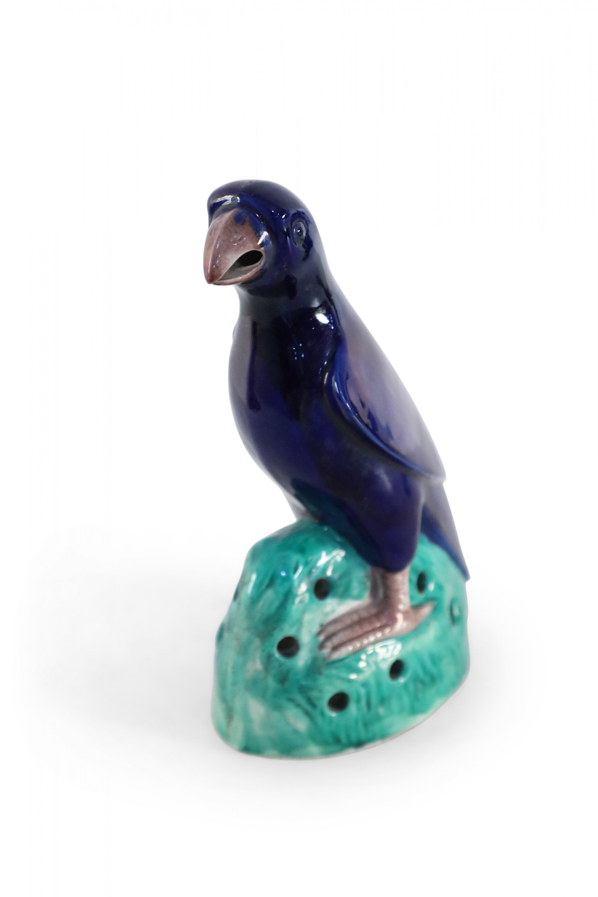 Chinese Navy Glazed Porcelain Parrot Statue