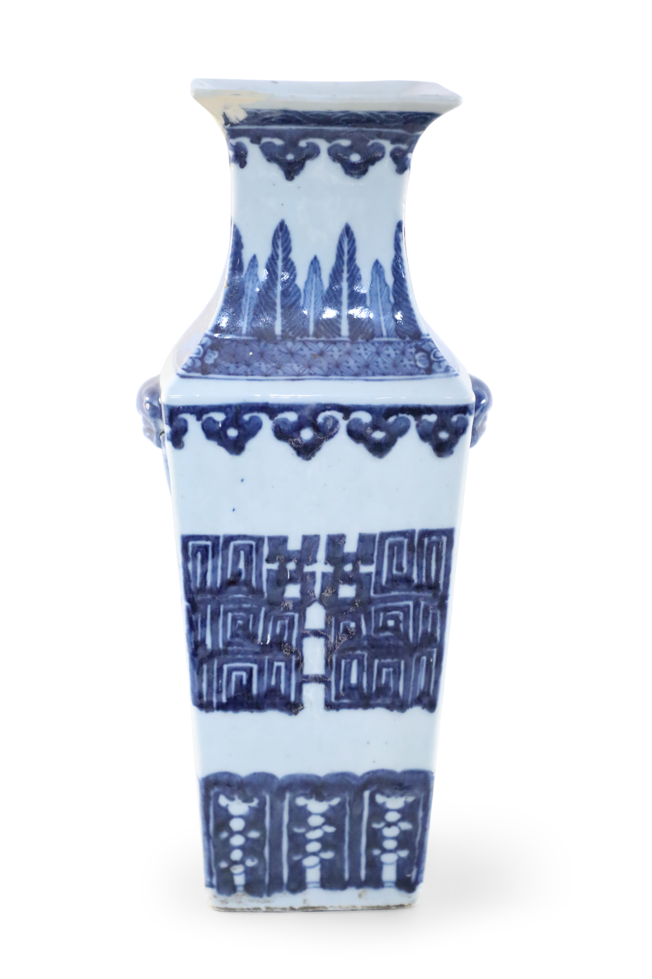 Antique chinese white and blue squared vase