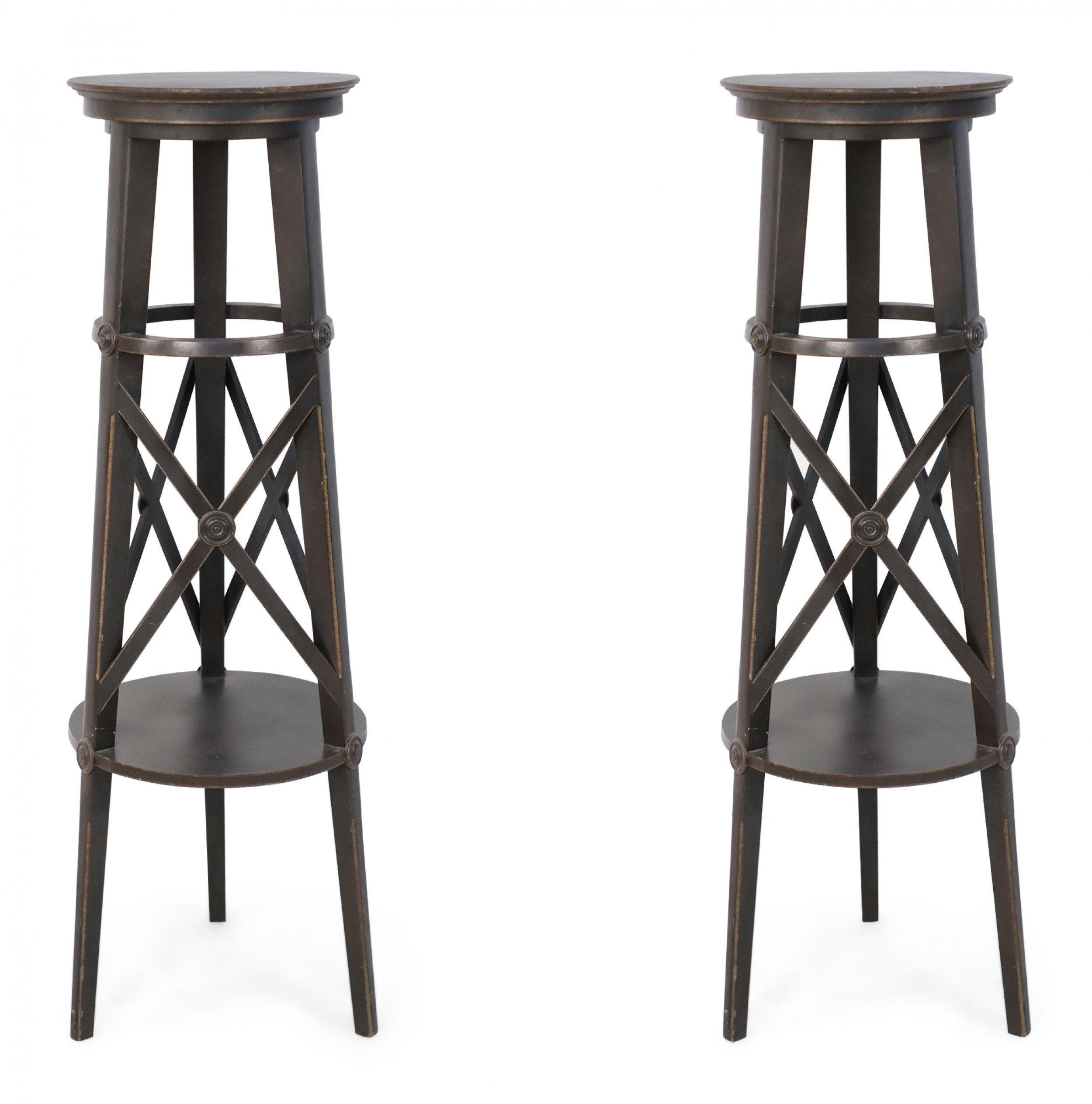 Pair of Tall Circular X Support Pedestals