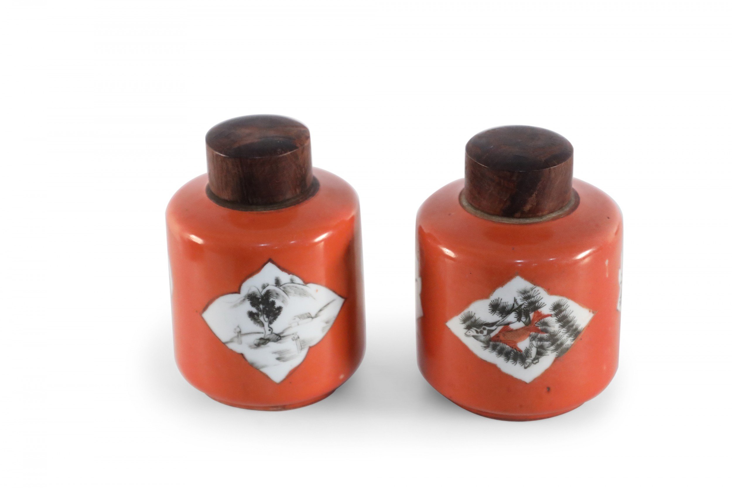 Pair of Chinese Orange Lidded Jars