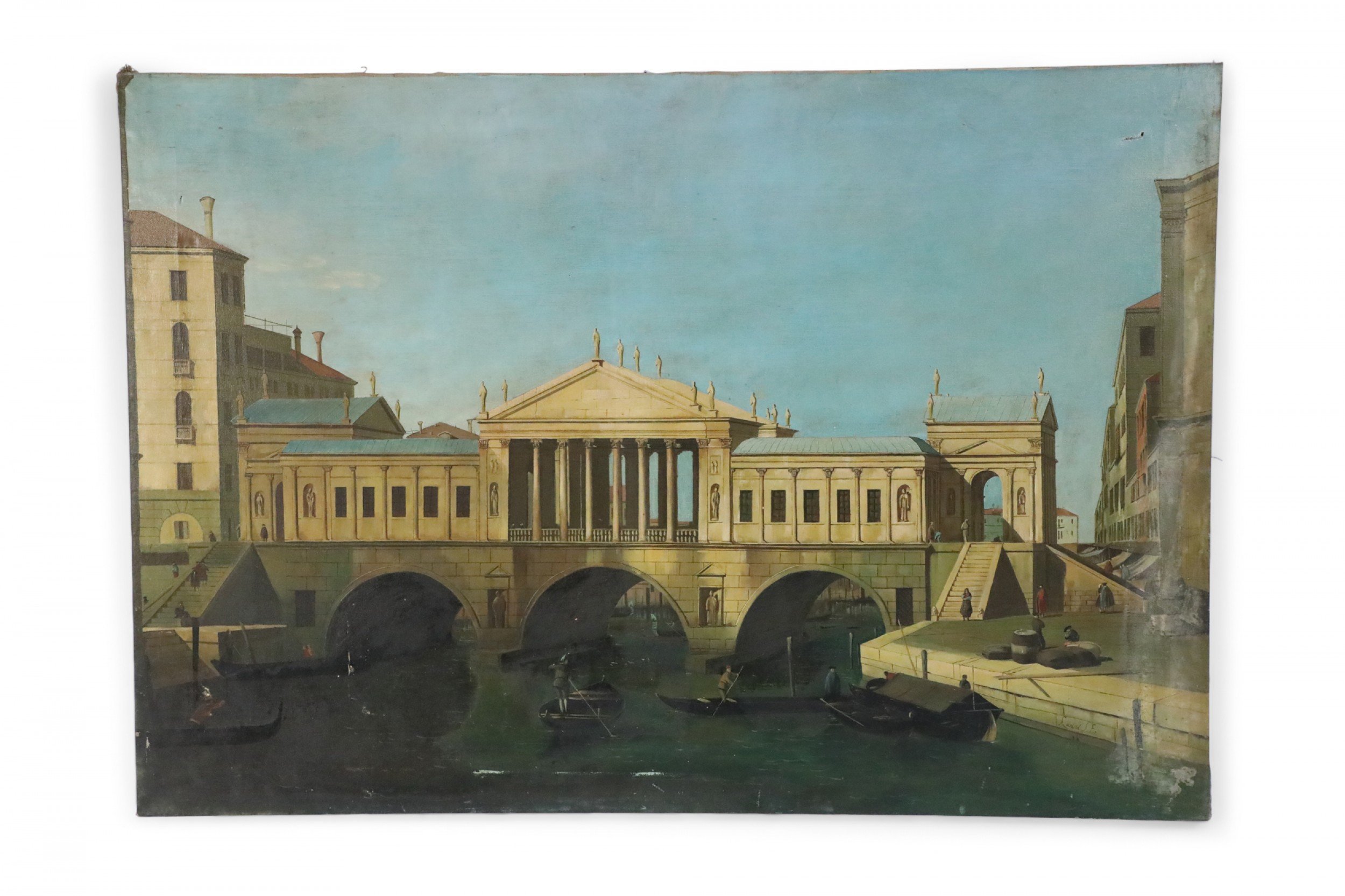 Classic Columned Building Over Canal Painting