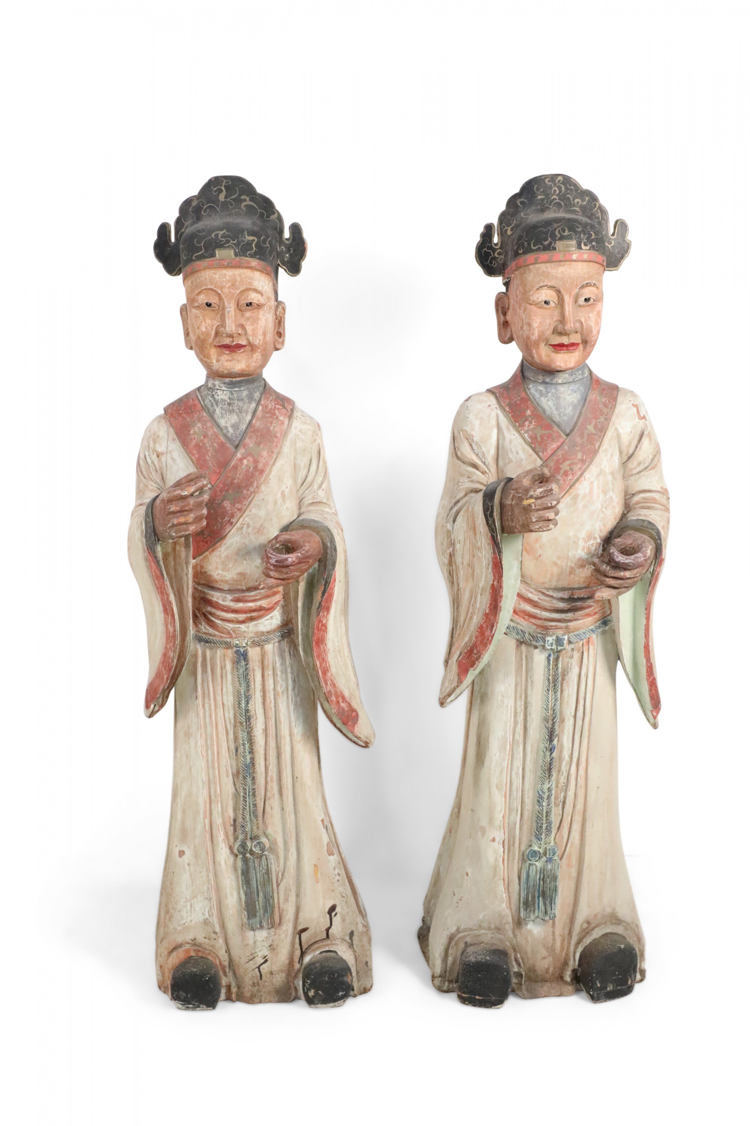 Pair of Chinese Wooden Civil Officer Statues