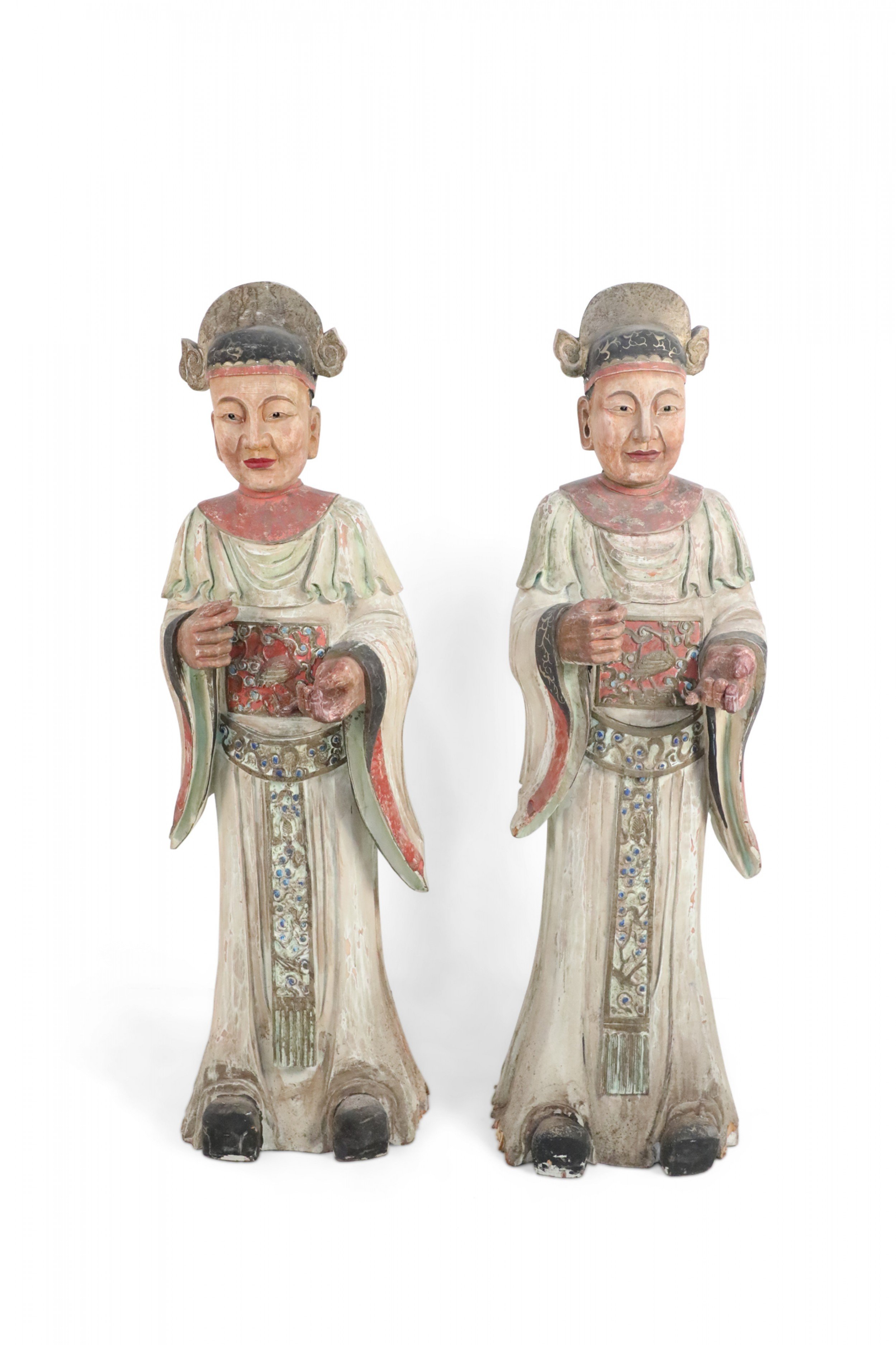 Pair of Chinese Carved Wood Civil Officer Statues
