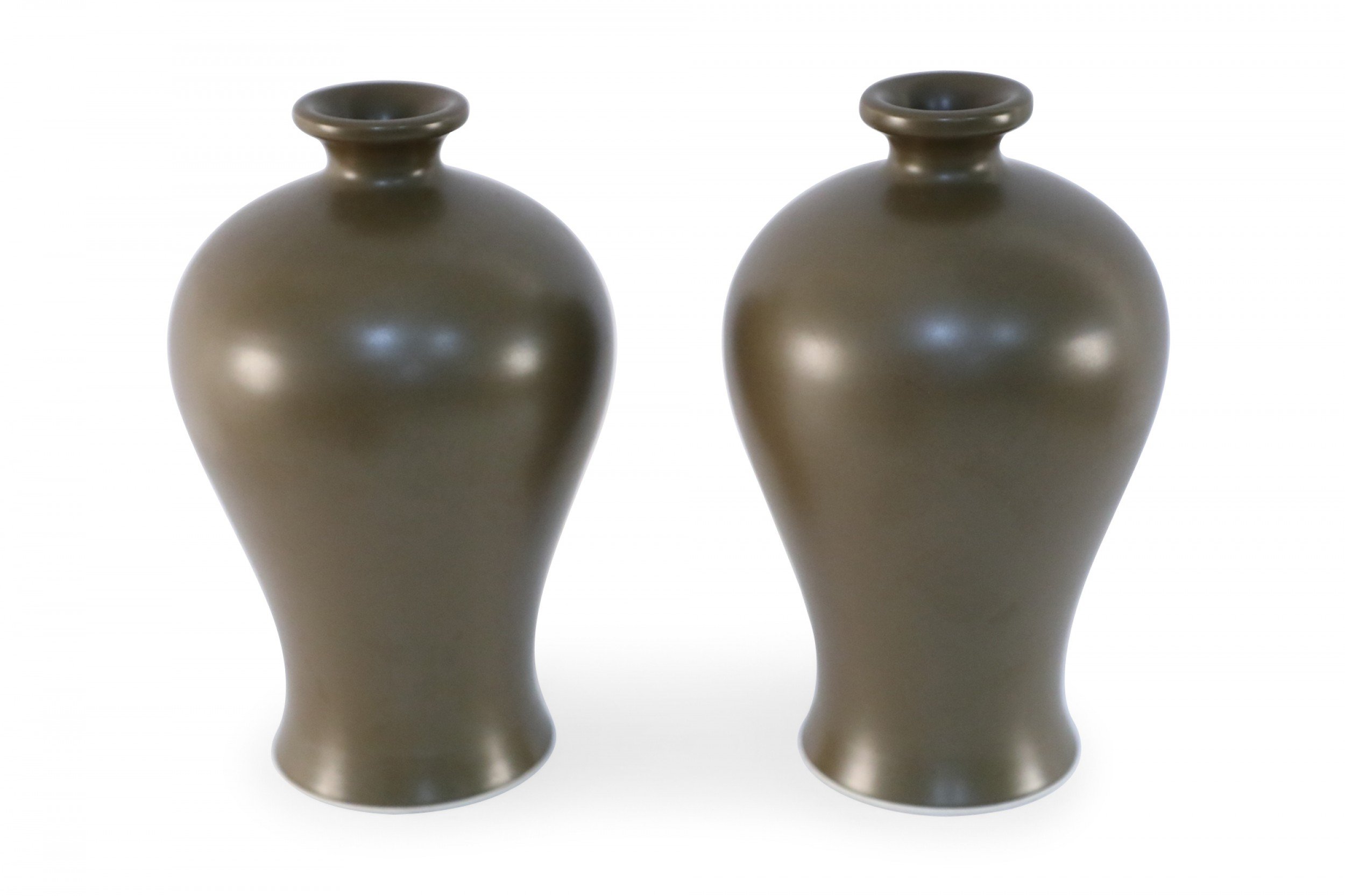 Pair of Chinese Olive Colored Porcelain Meiping Vases