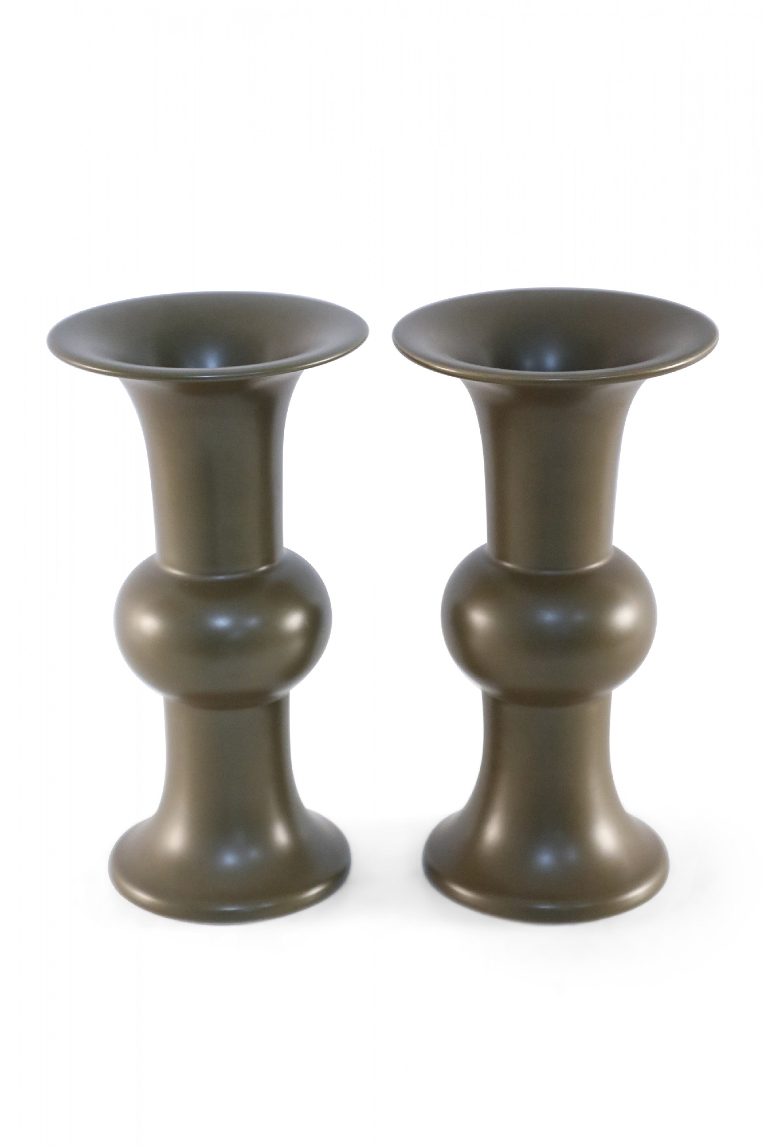 Pair of Chinese Olive Porcelain Beaker Vases