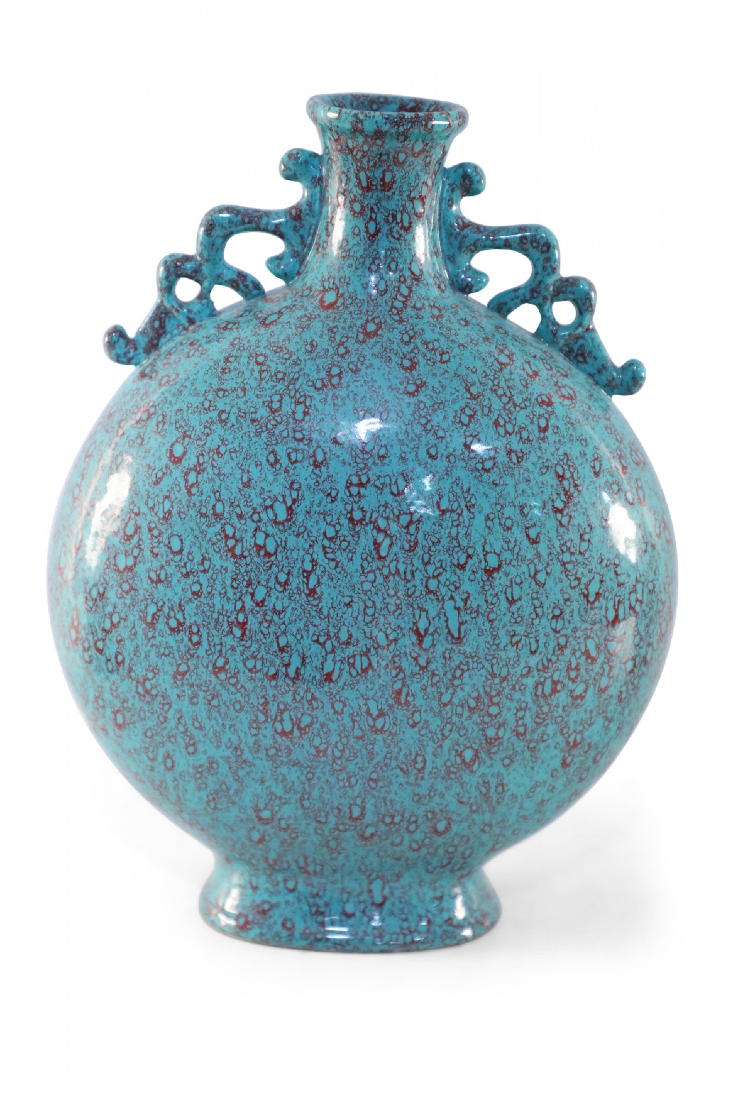 Chinese Teal and Red Crackle Porcelain Moon Flask Vase