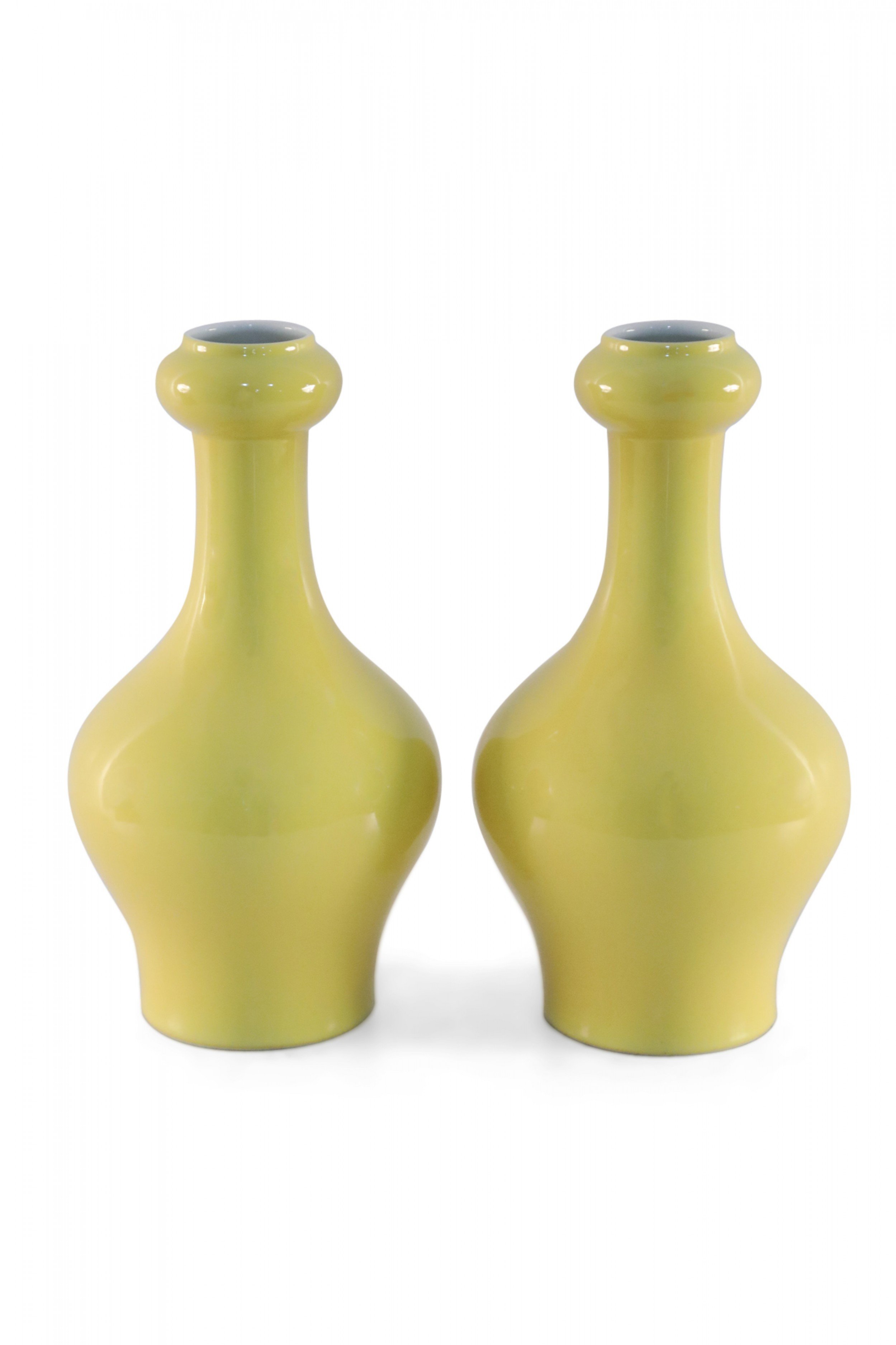 Pair of Chinese Yellow Garlic Mouthed Vases