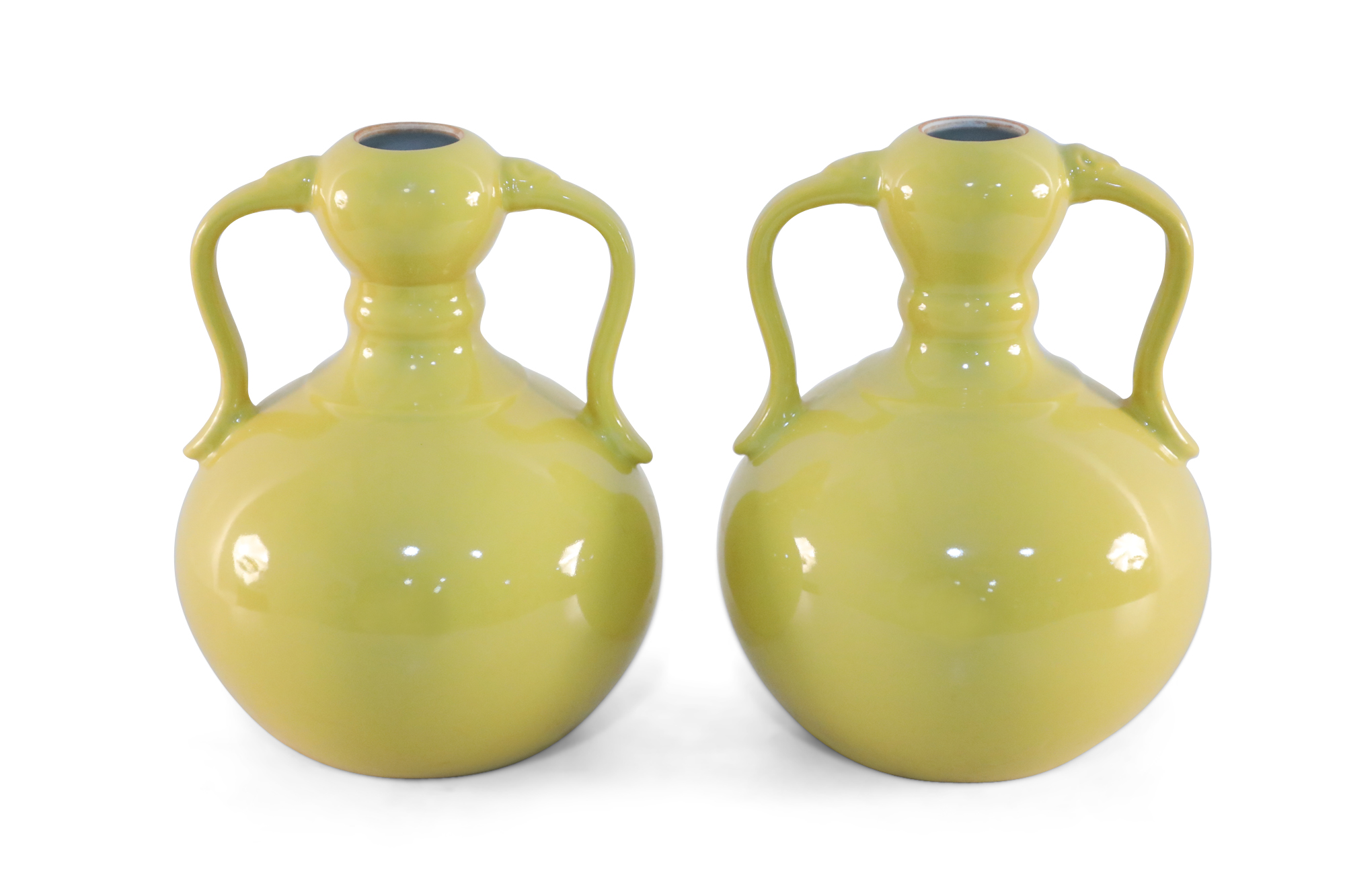 Pair of Chinese Yellow Gourd Shaped Double Handled Porcelain Vases