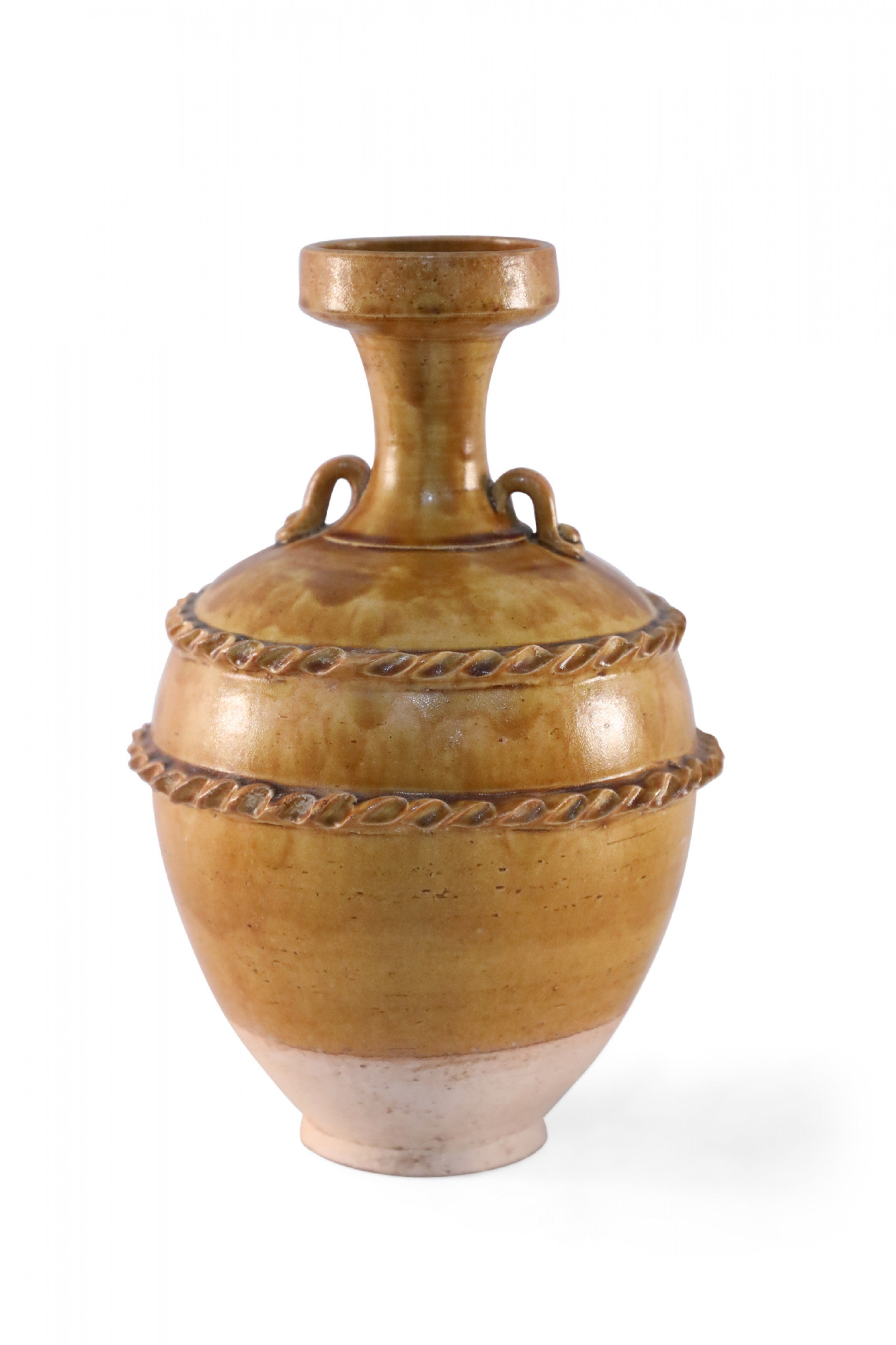 Chinese Brown and Pink Handled Vase