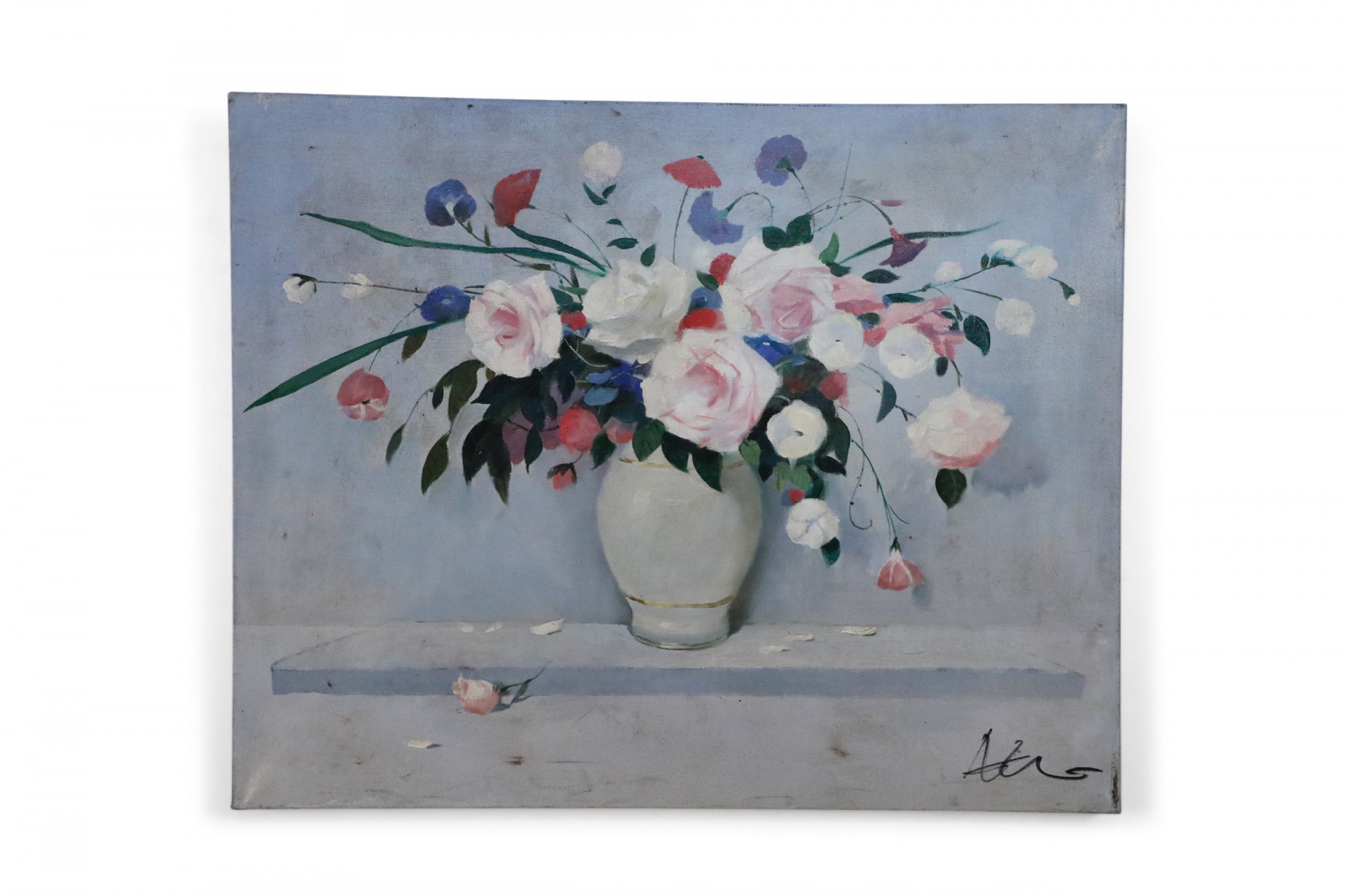 Floral Arrangement in White Vase Still Life Painting