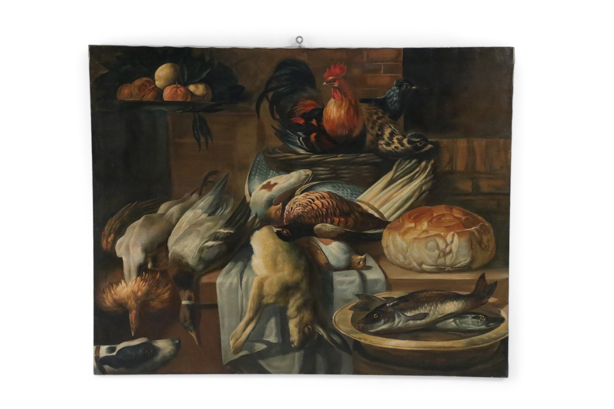 Still Life of Game Fowl Fish and Food Painting