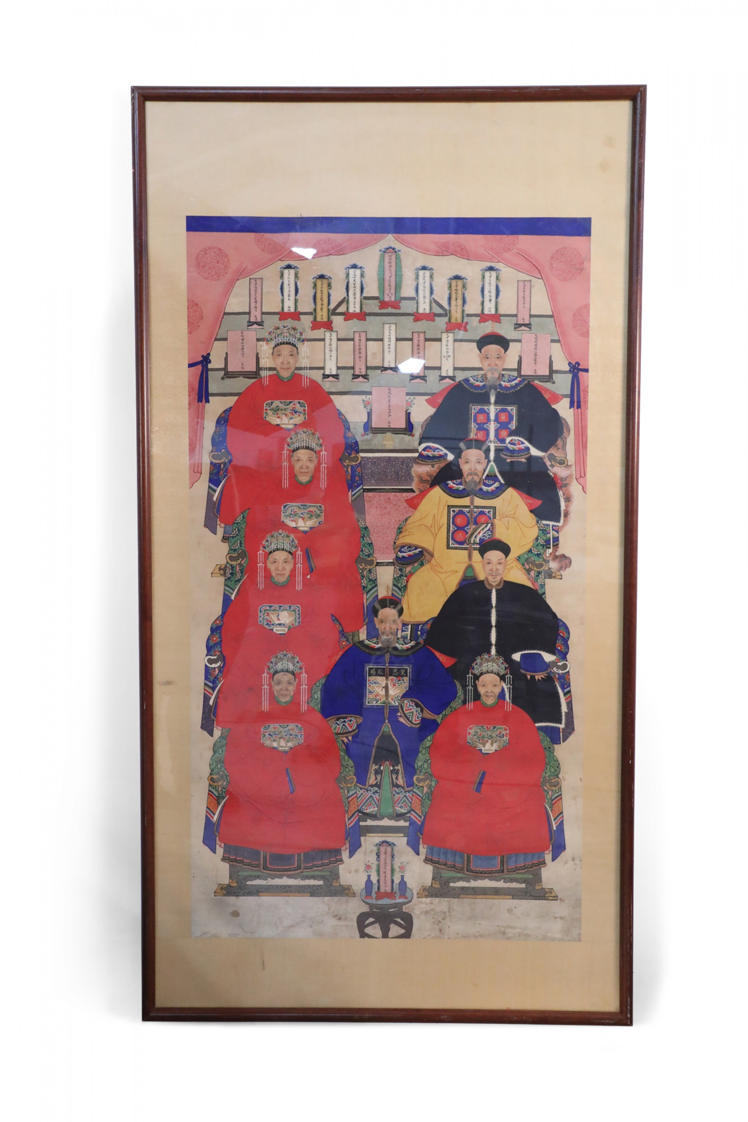 Chinese Pen and Ink Family Ancestor Portrait 