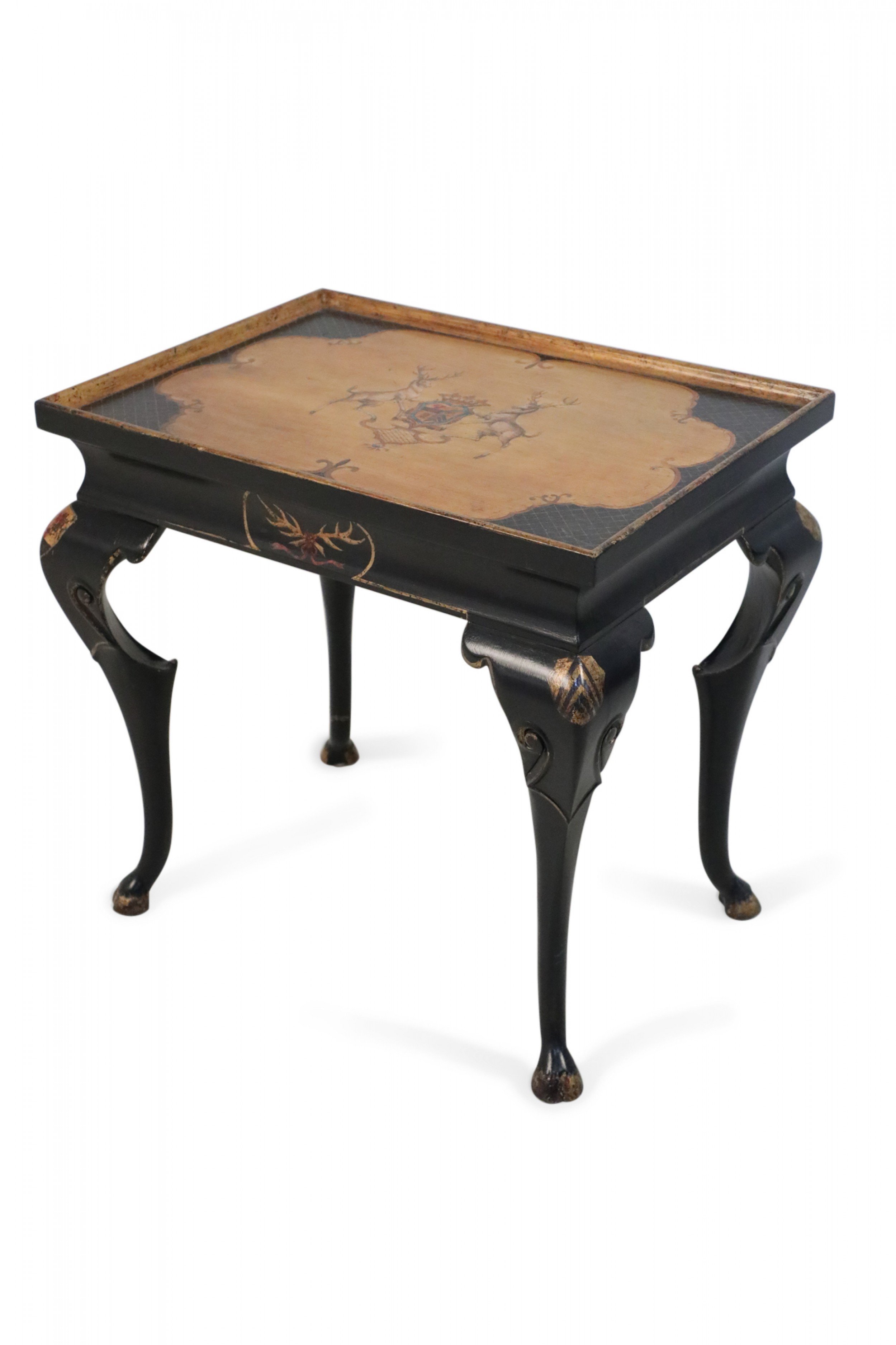 French Regence Style Black and Gold Painted End Table