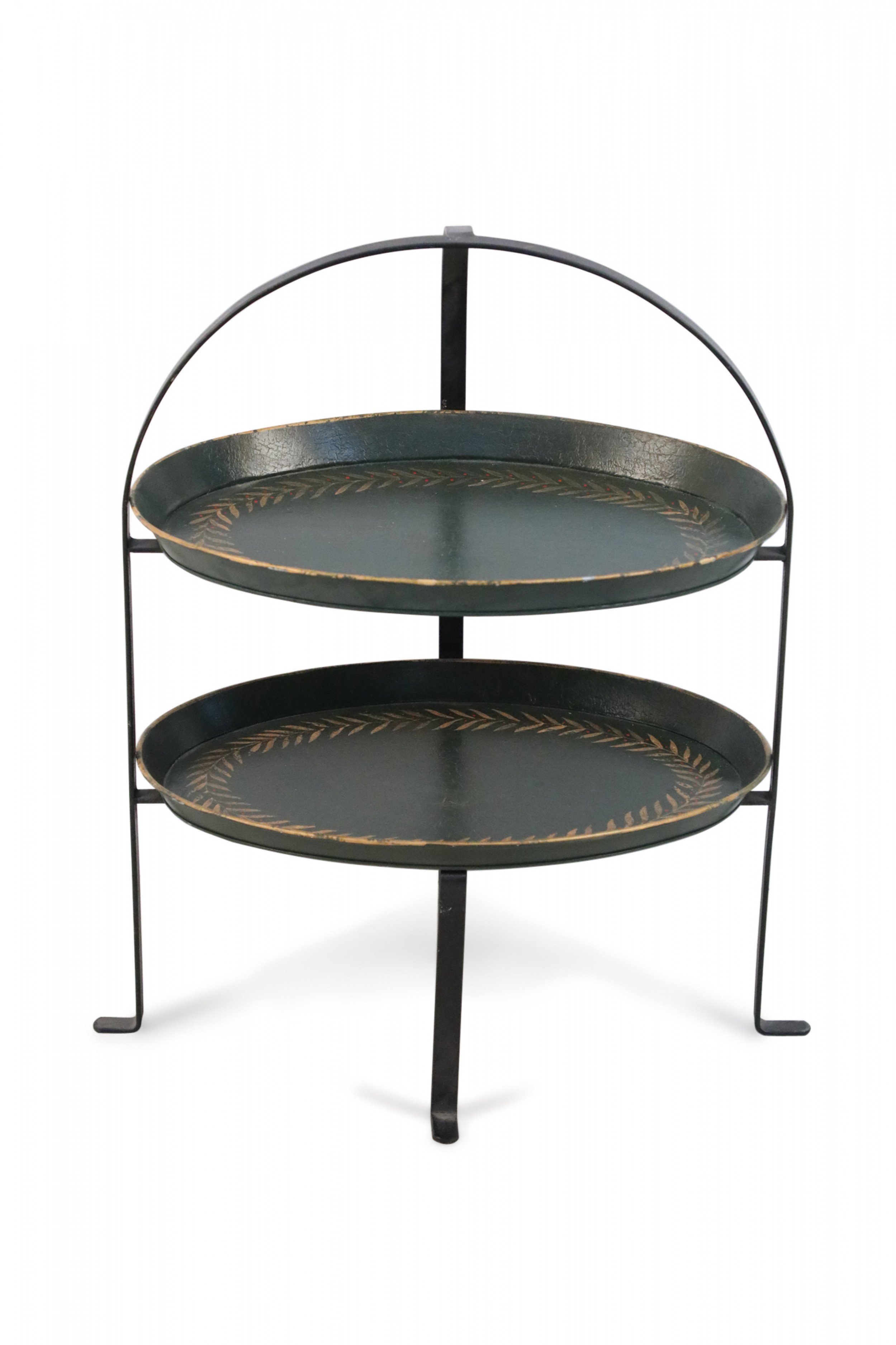 Vintage Chinese Green Two Tiered Tole Oval Server