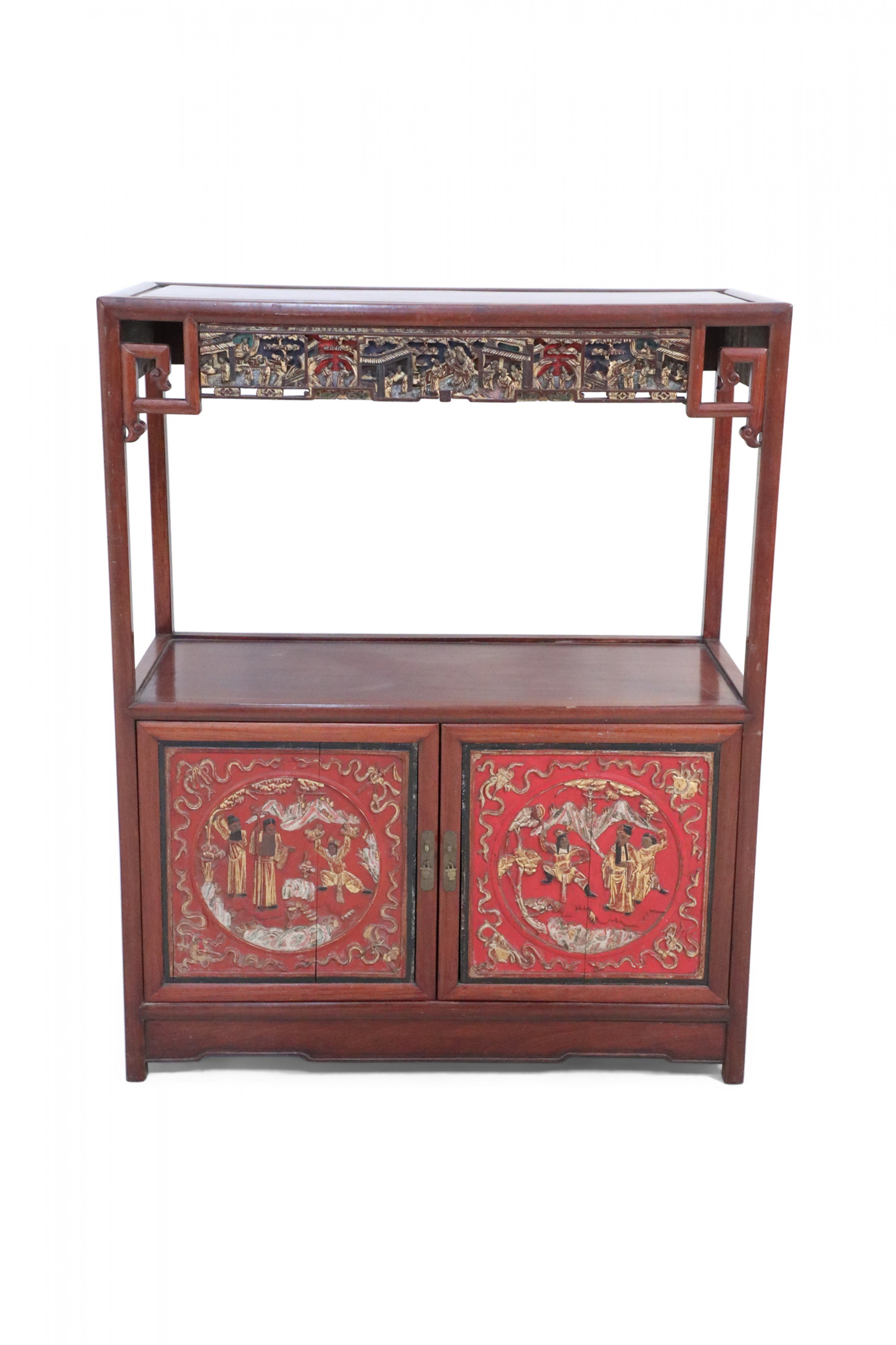 Chinese Red Carved Wooden Display Cabinet