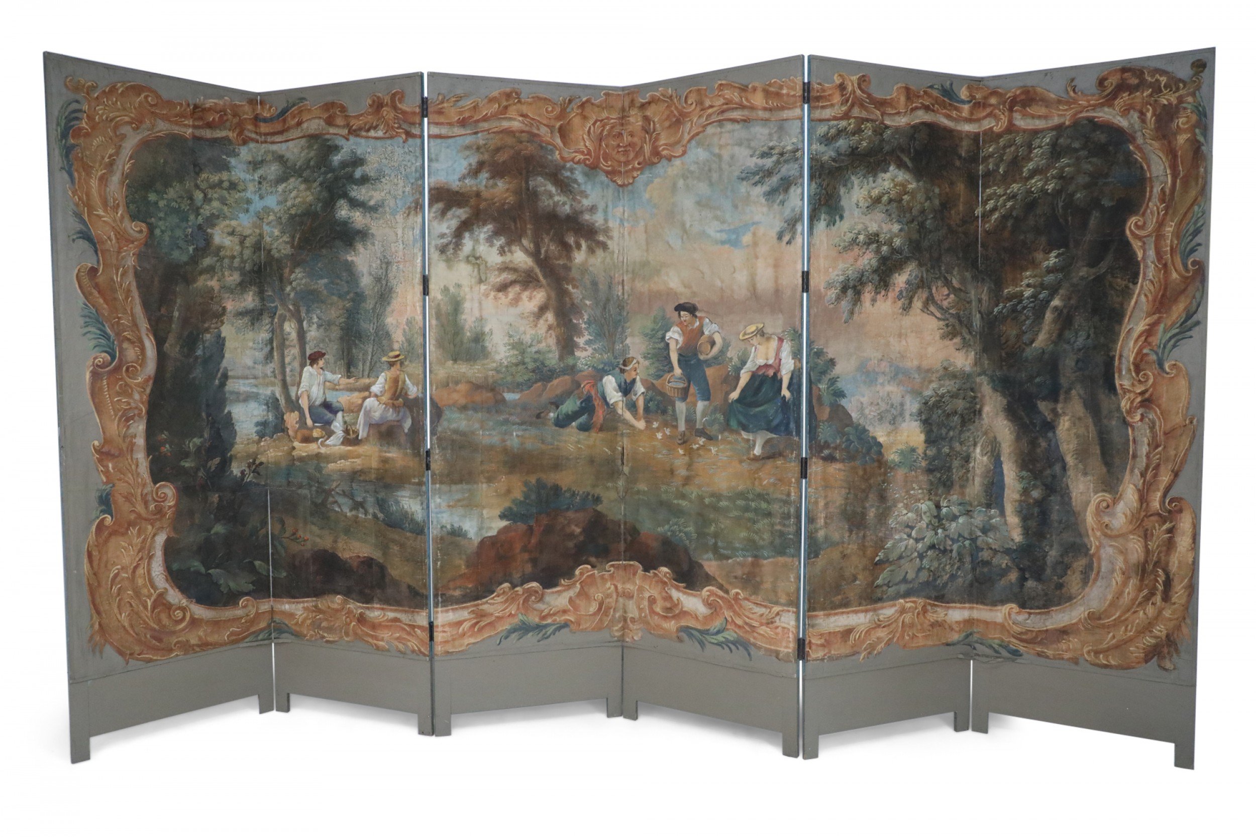 Italian Neoclassical Style Figurative Painting 6 Paneled Folding Screen