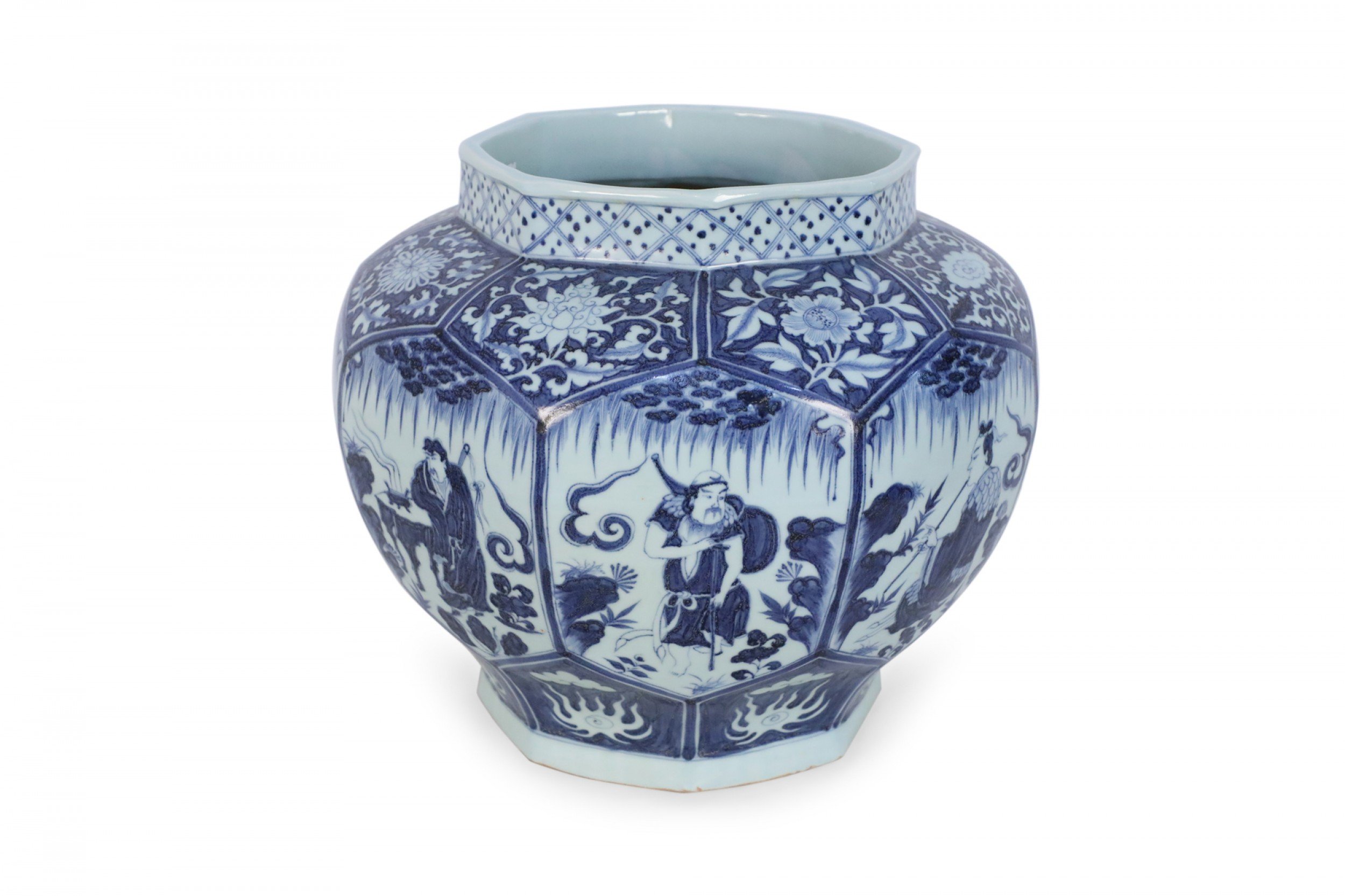 Chinese White and Blue Octagonal Porcelain Pot