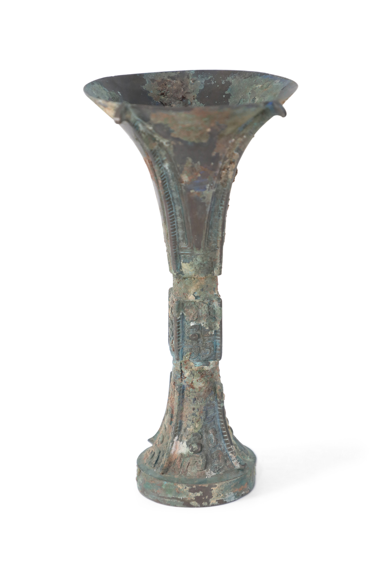 Chinese Han Dynasty Style Patinated Bronze Fluted Wine Goblet