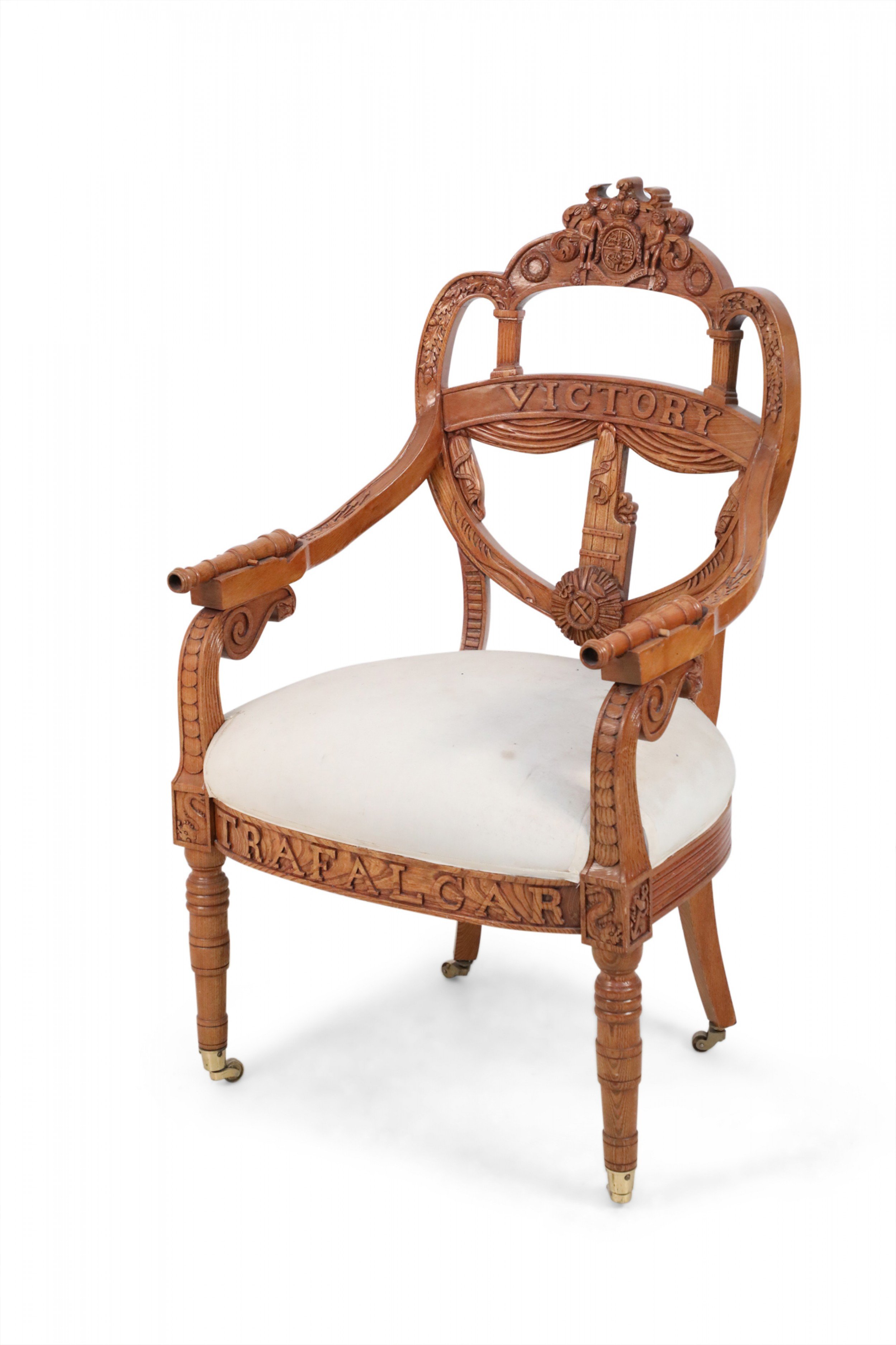 English victorian style carved wooden victory armchair