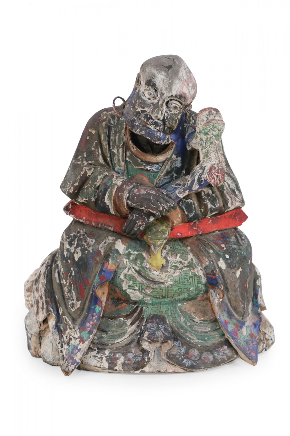 Antique Chinese Painted Clay Buddha Statue