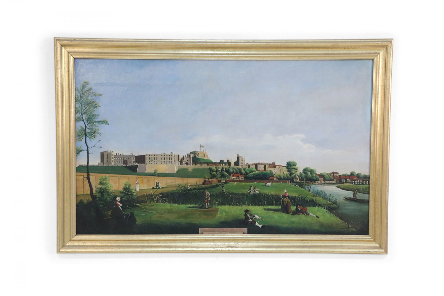 Framed Oil Painting of a Colonial Garden and River