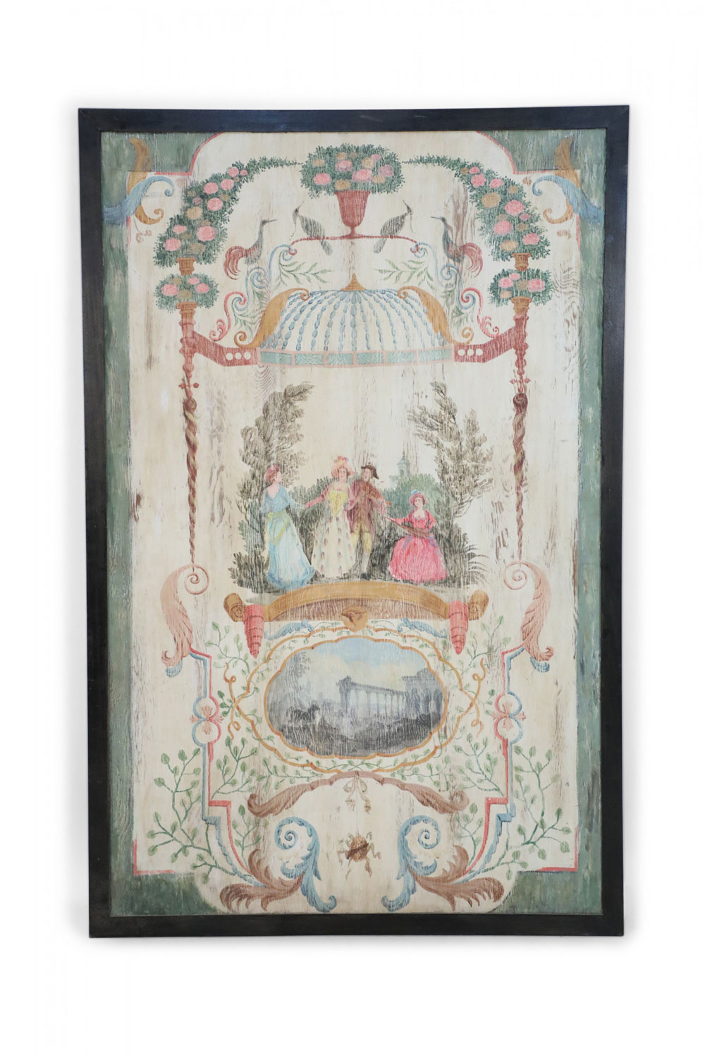 Italian Neo Classic Style Acrylic Garden Scene Painted Panel