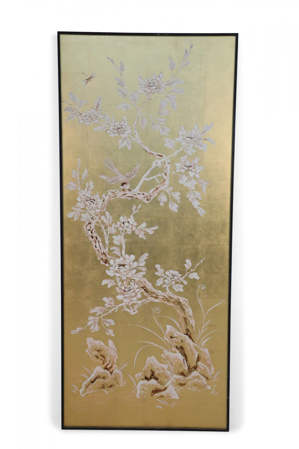 Chinese Framed Acrylic and Gold Leaf Painted Panel of a Flowering Tree