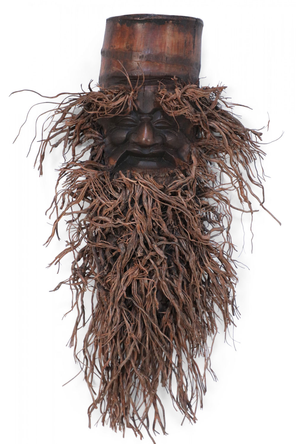 Chinese Carved Bamboo Root Face Wall Hanging 1