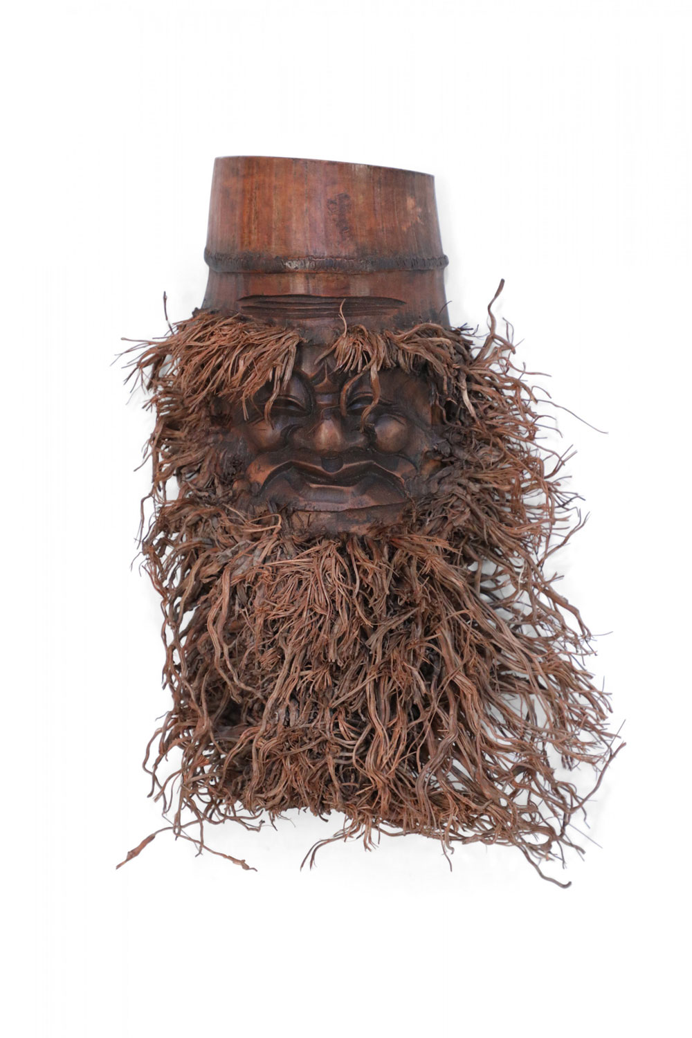 Chinese Carved Bamboo Root Face Wall Hanging 4