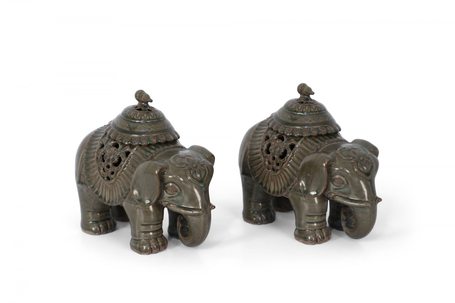 Pair of Chinese Lidded Porcelain Elephant Figurines
