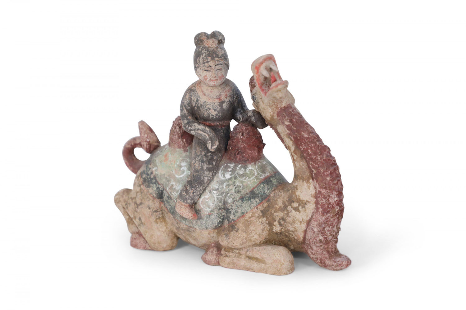Chinese Tang Dynasty Style Terra Cotta Woman and Kneeling Camel Tomb Figure